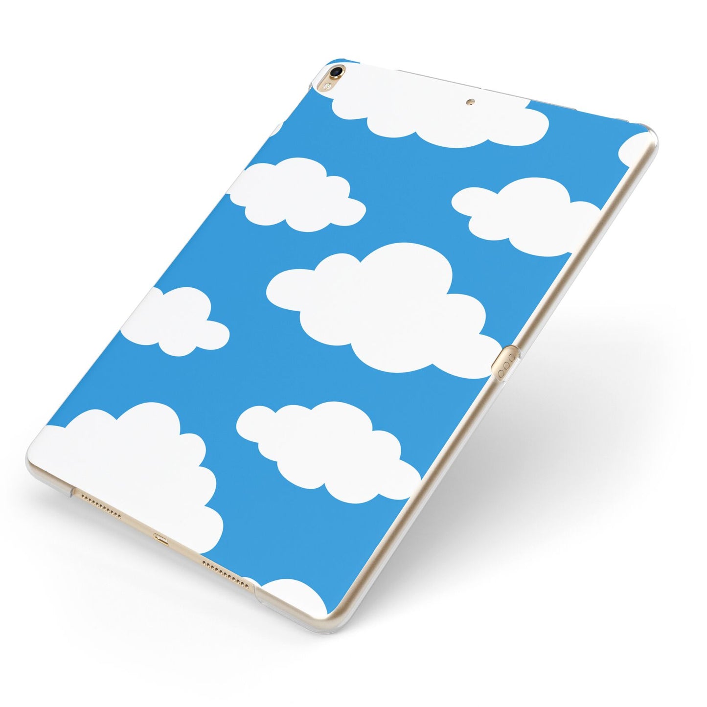 Cartoon Clouds and Blue Sky Apple iPad Case on Gold iPad Side View