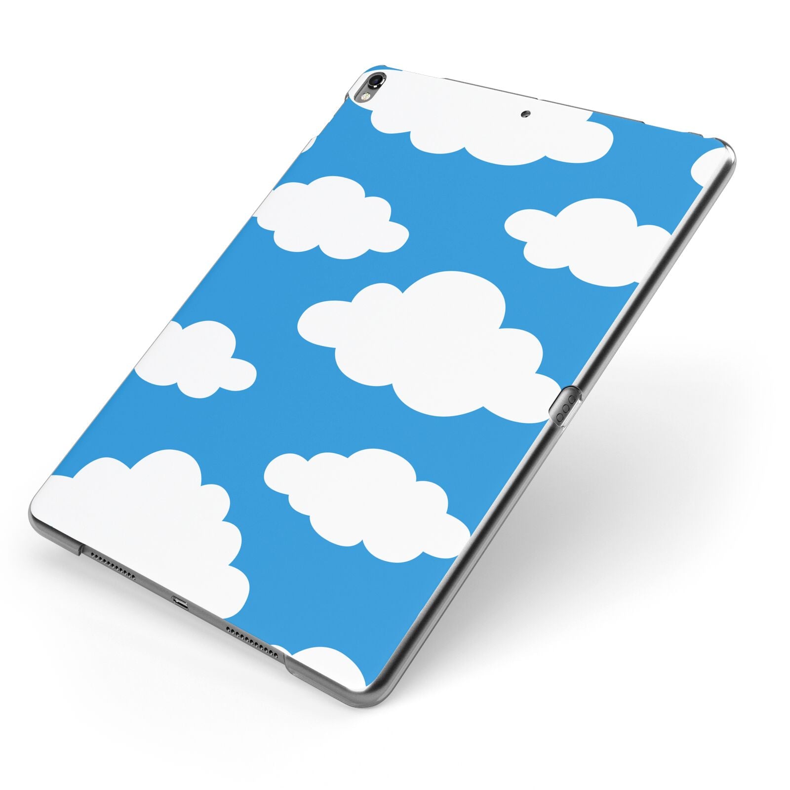 Cartoon Clouds and Blue Sky Apple iPad Case on Grey iPad Side View