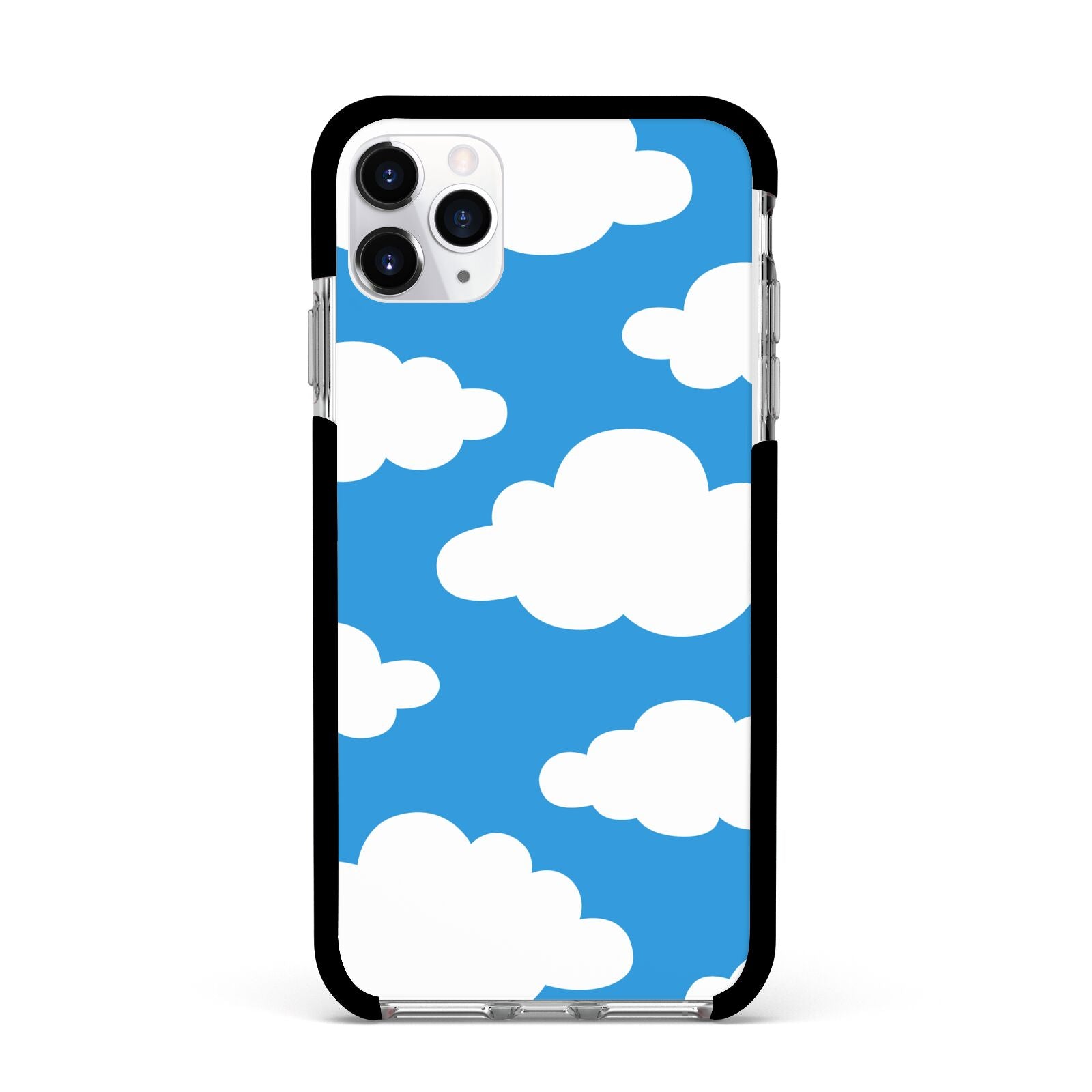 Cartoon Clouds and Blue Sky Apple iPhone 11 Pro Max in Silver with Black Impact Case