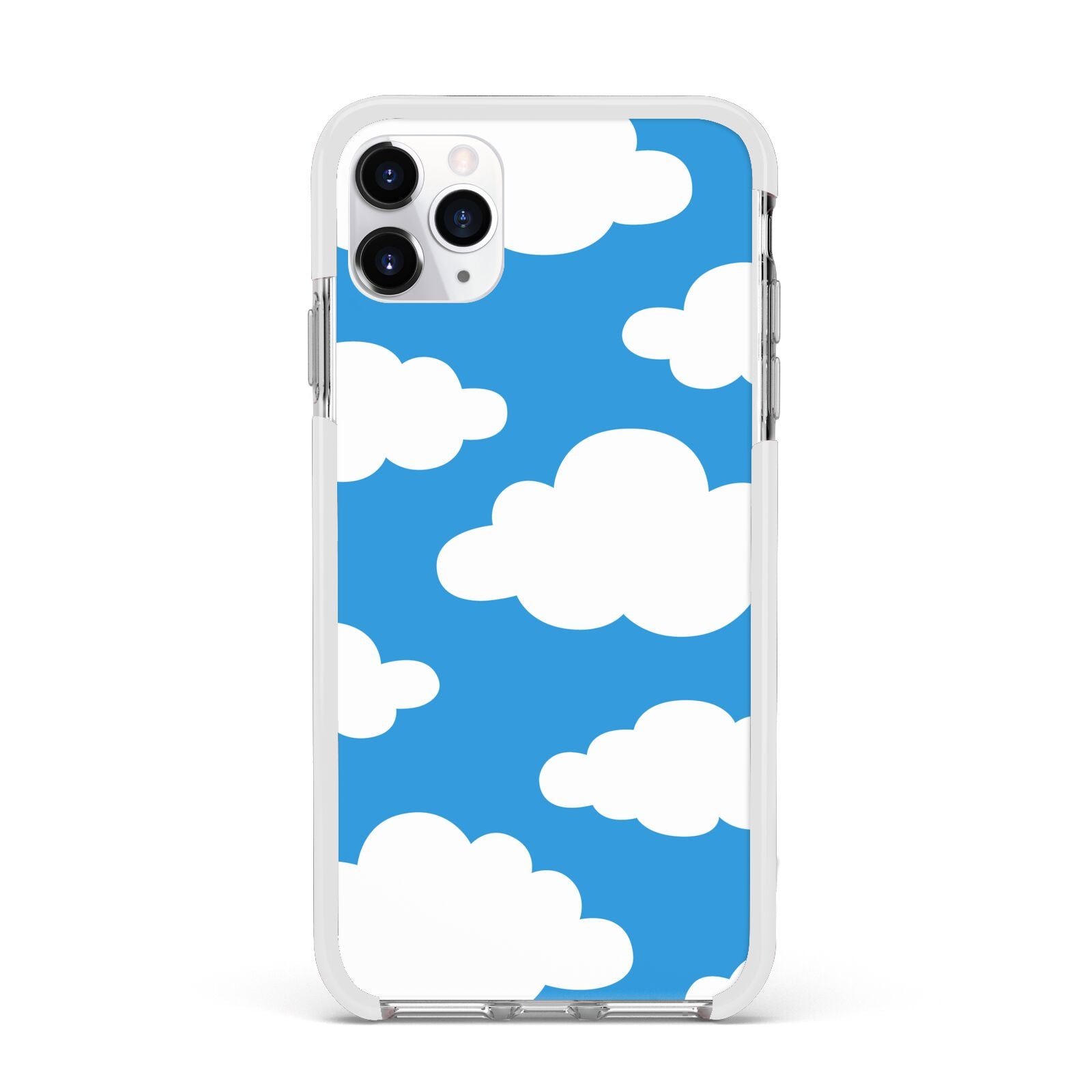 Cartoon Clouds and Blue Sky Apple iPhone 11 Pro Max in Silver with White Impact Case