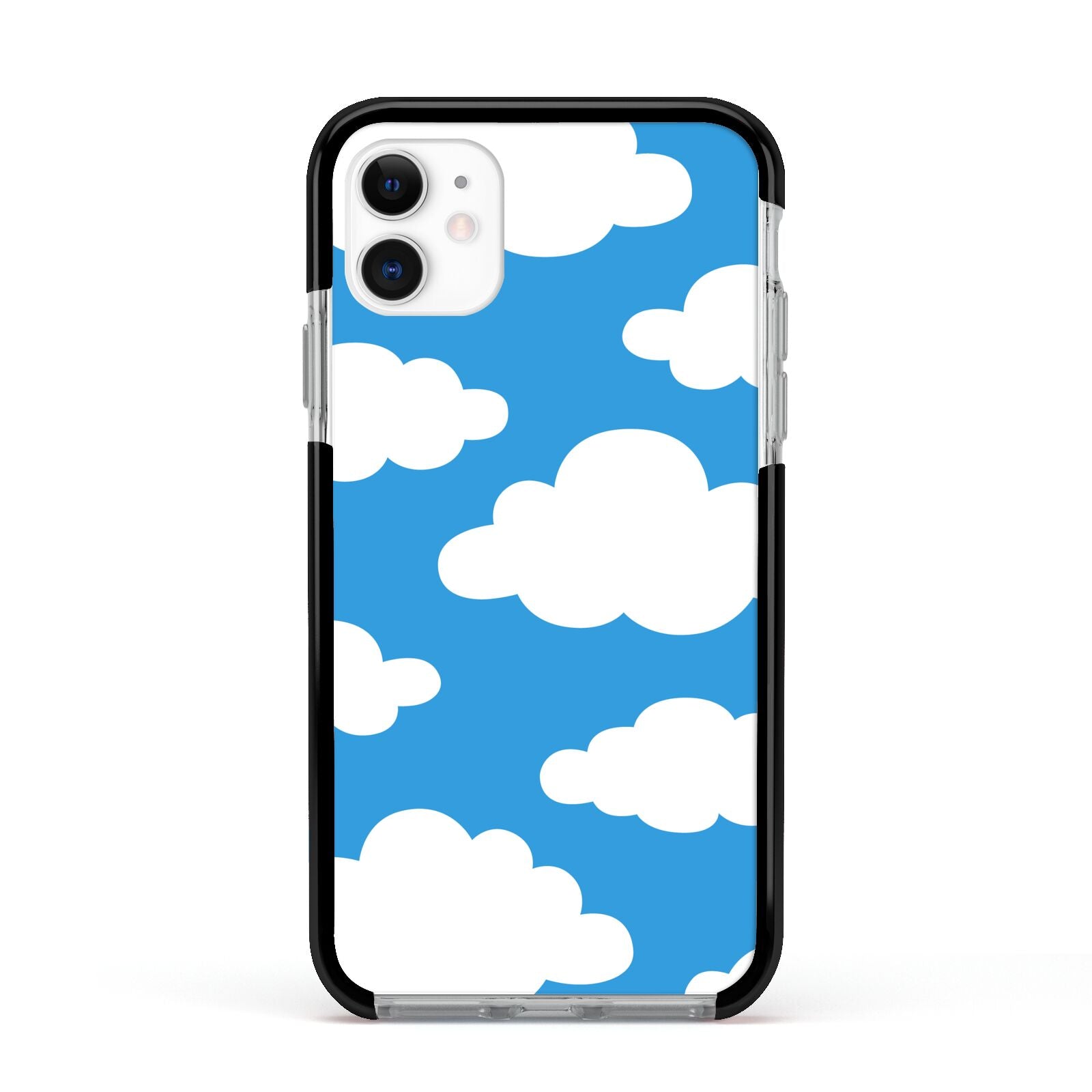 Cartoon Clouds and Blue Sky Apple iPhone 11 in White with Black Impact Case