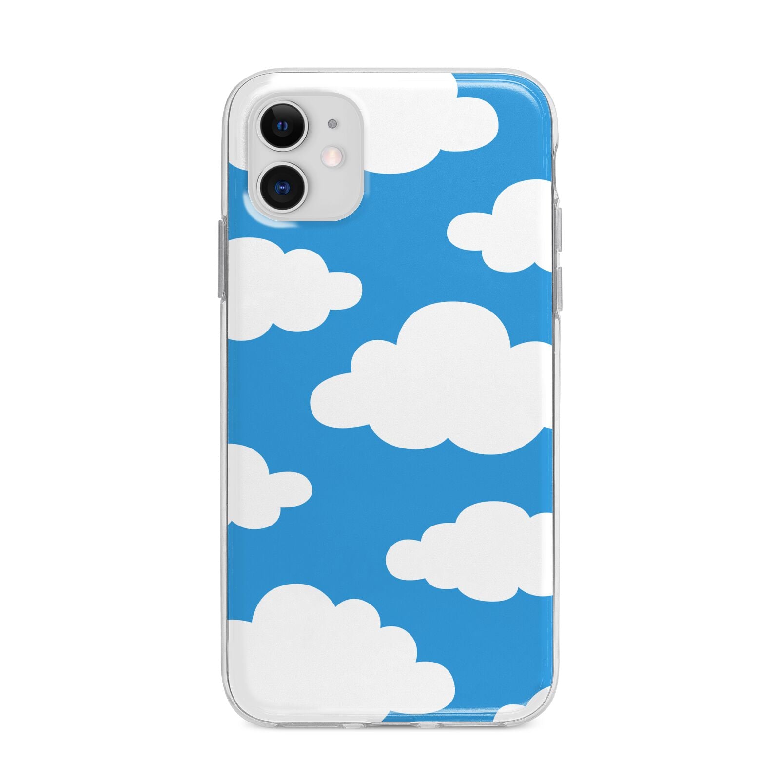 Cartoon Clouds and Blue Sky Apple iPhone 11 in White with Bumper Case