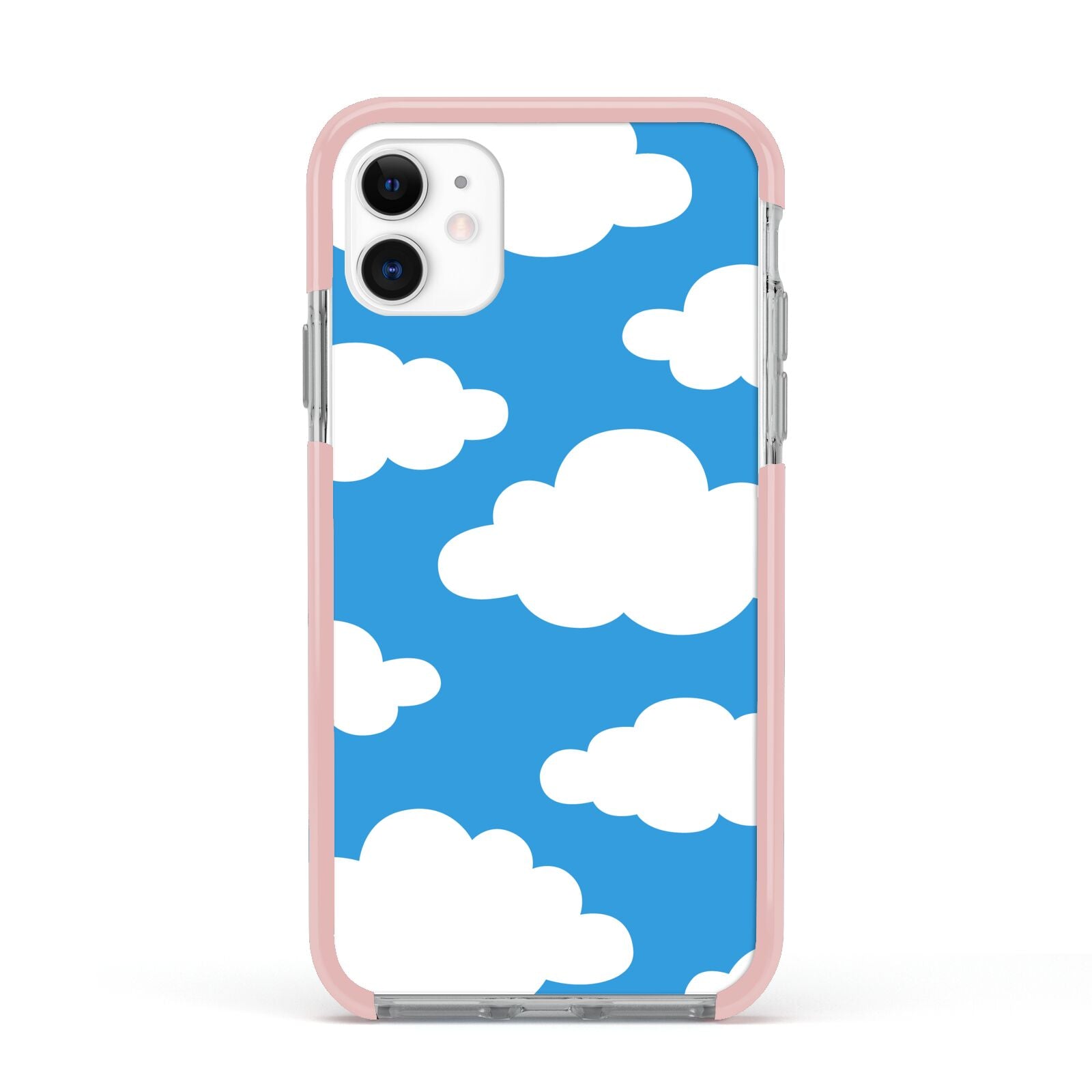 Cartoon Clouds and Blue Sky Apple iPhone 11 in White with Pink Impact Case