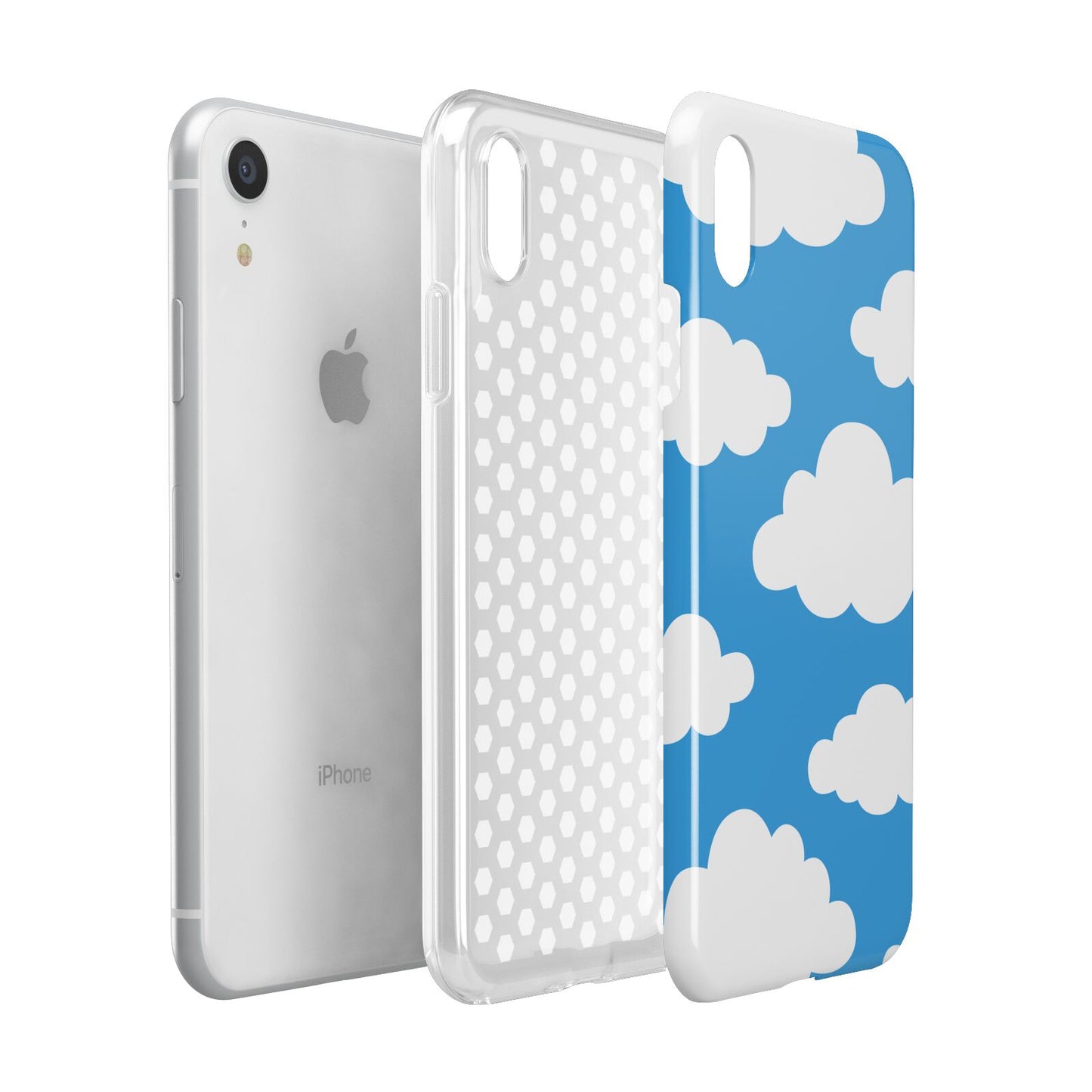 Cartoon Clouds and Blue Sky Apple iPhone XR White 3D Tough Case Expanded view