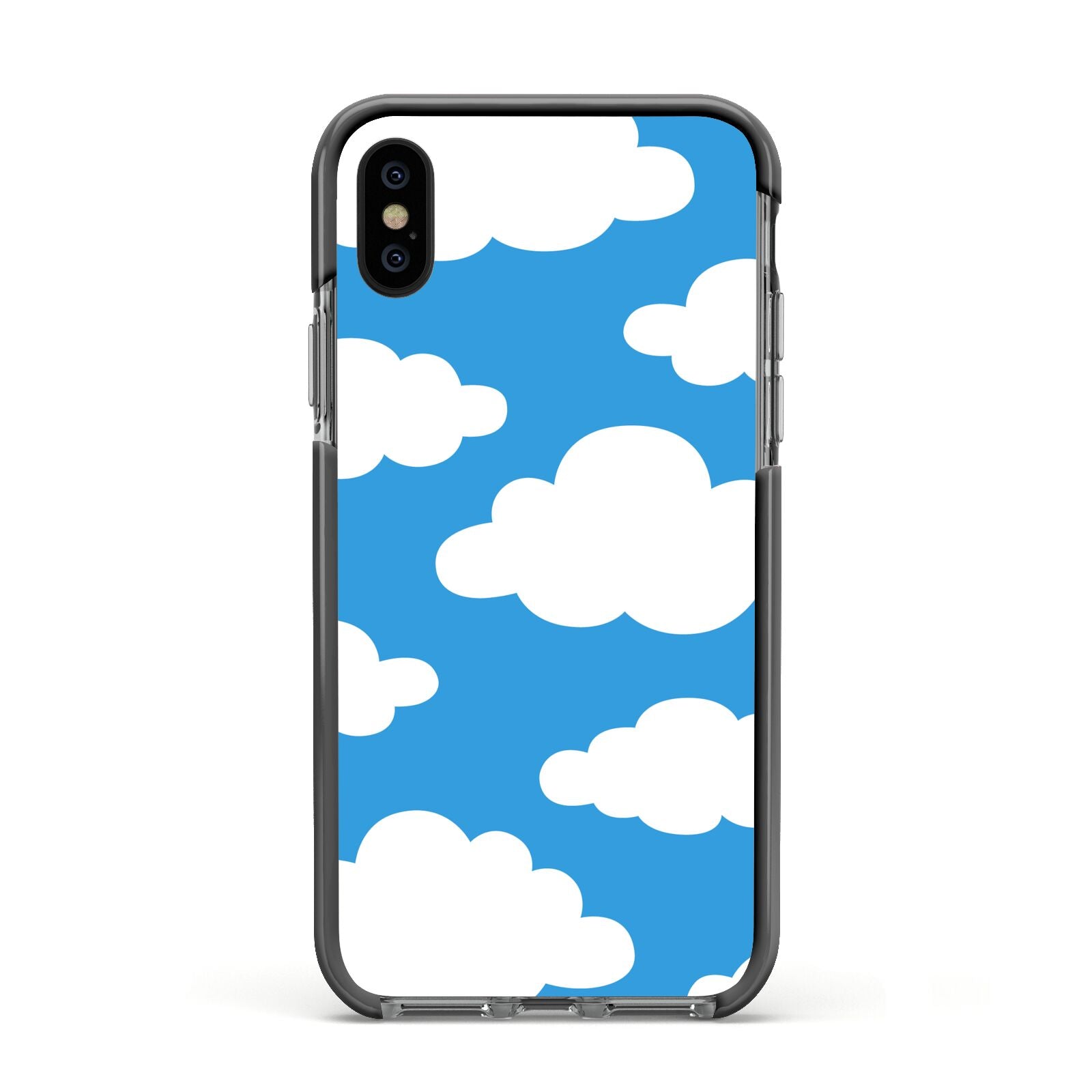 Cartoon Clouds and Blue Sky Apple iPhone Xs Impact Case Black Edge on Black Phone