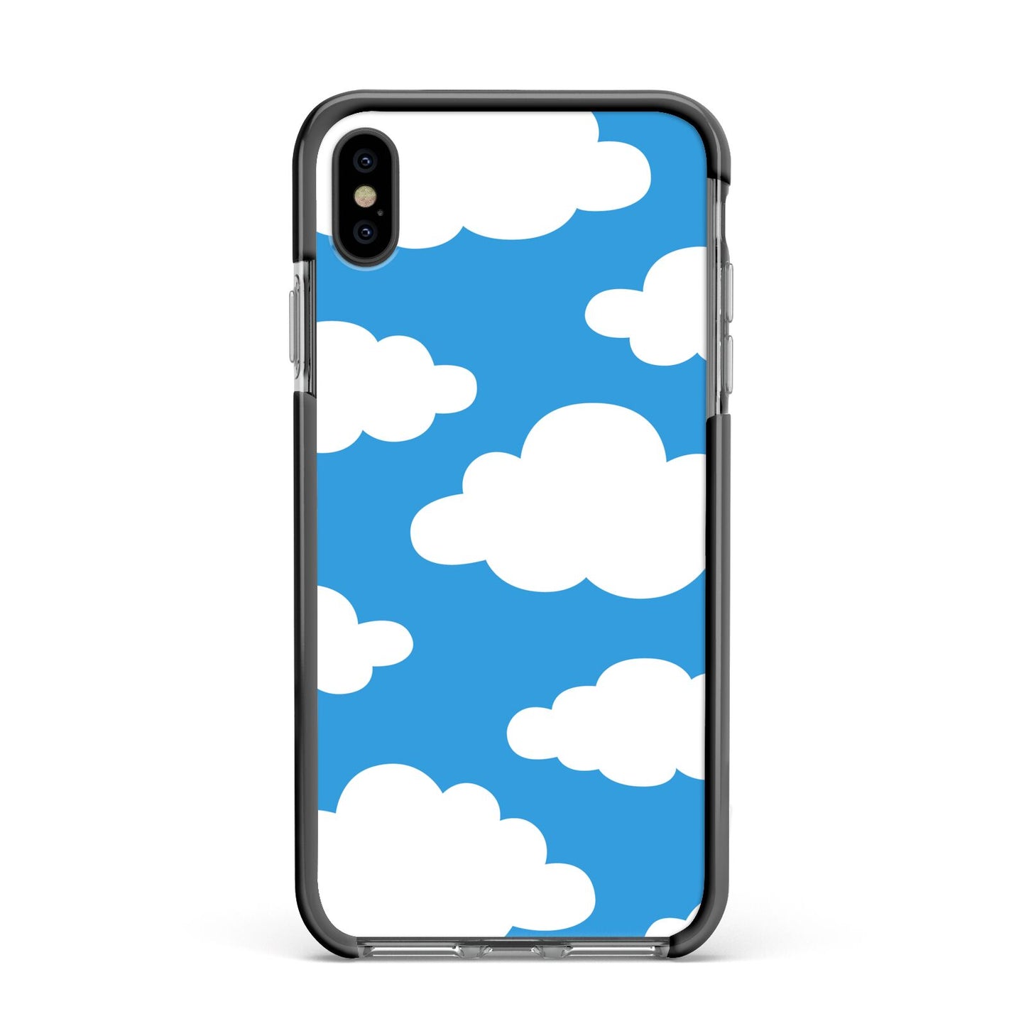 Cartoon Clouds and Blue Sky Apple iPhone Xs Max Impact Case Black Edge on Black Phone