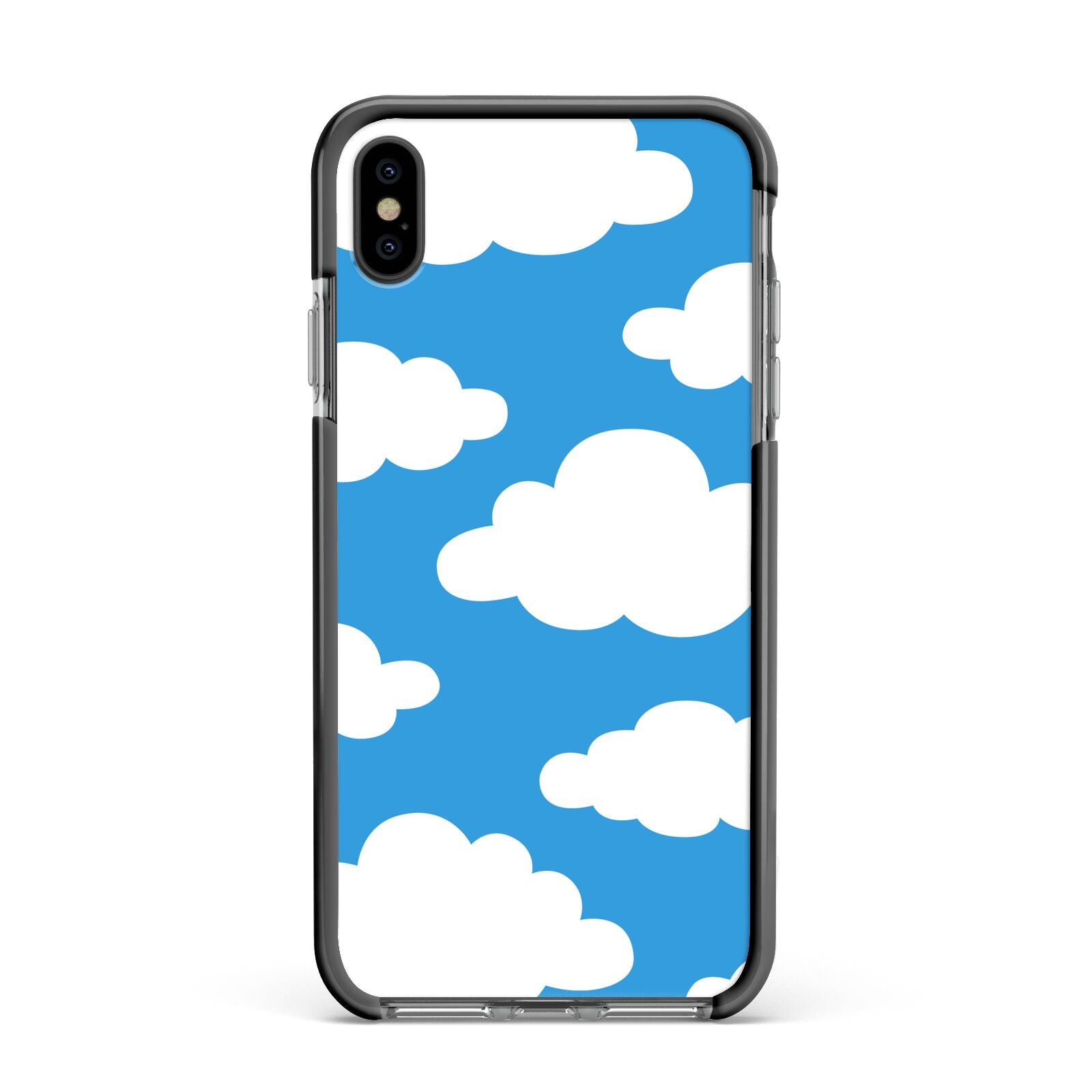 Cartoon Clouds and Blue Sky Apple iPhone Xs Max Impact Case Black Edge on Black Phone