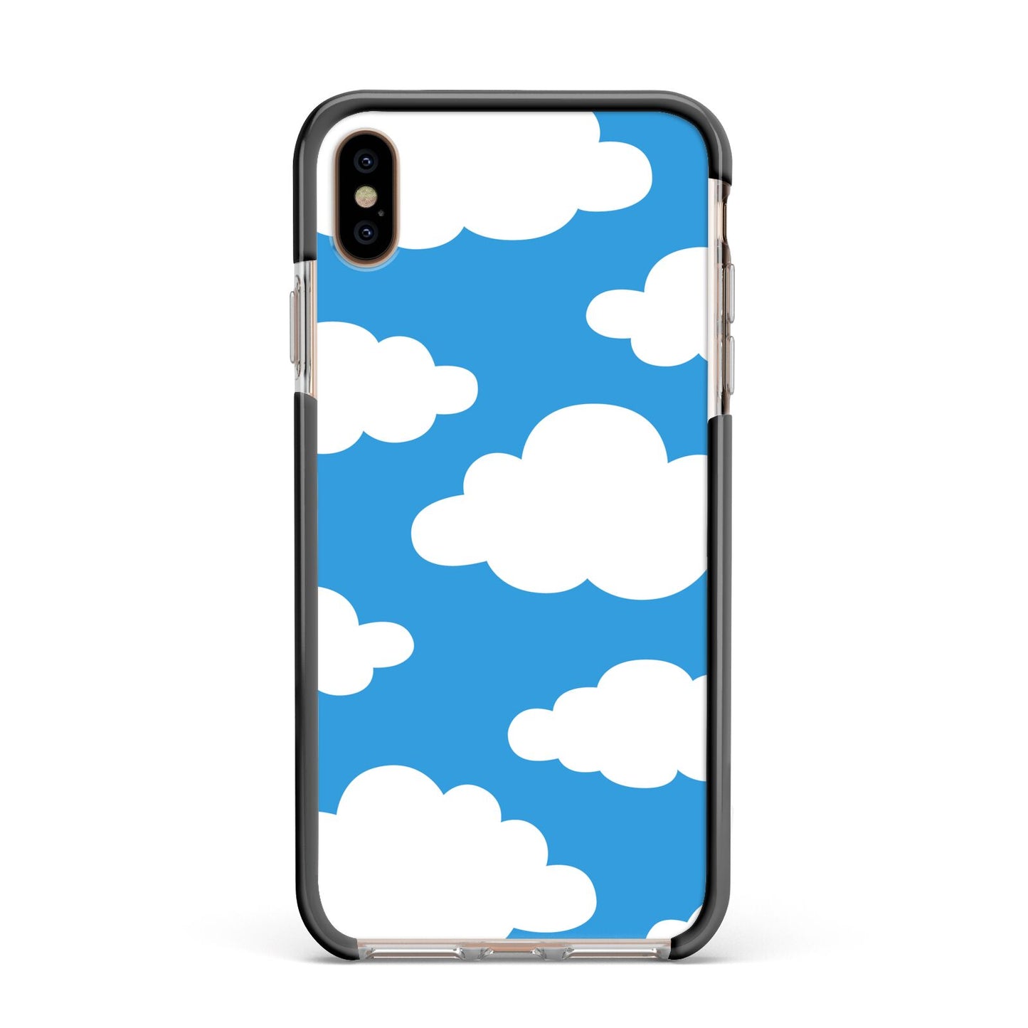 Cartoon Clouds and Blue Sky Apple iPhone Xs Max Impact Case Black Edge on Gold Phone