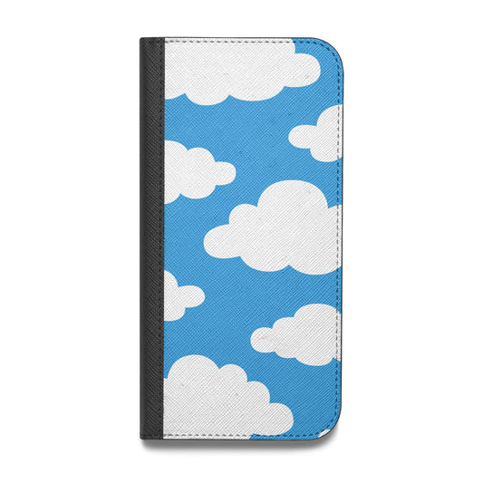 Cartoon Clouds and Blue Sky Vegan Leather Flip iPhone Case