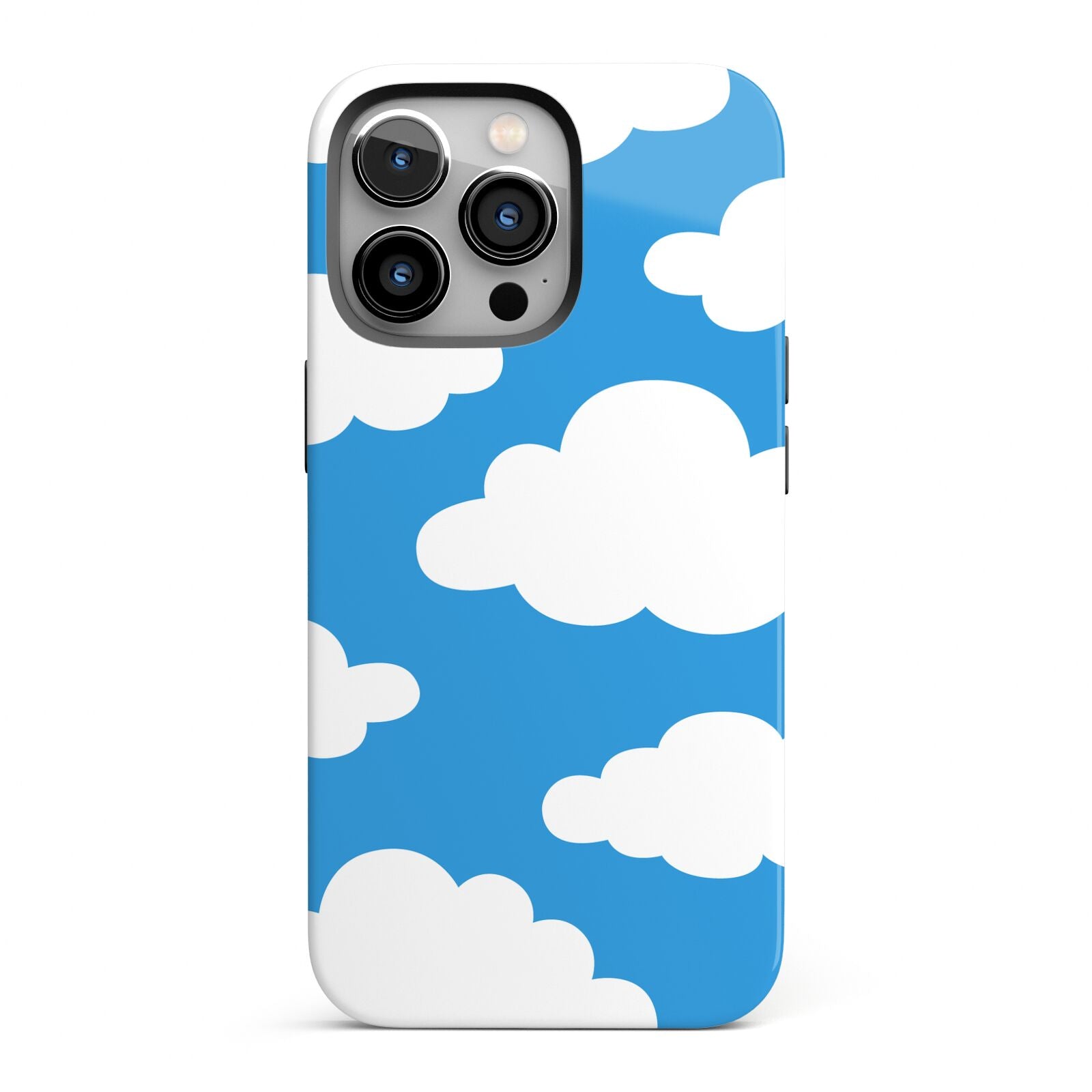 Cartoon Clouds and Blue Sky iPhone 13 Pro Full Wrap 3D Tough Case