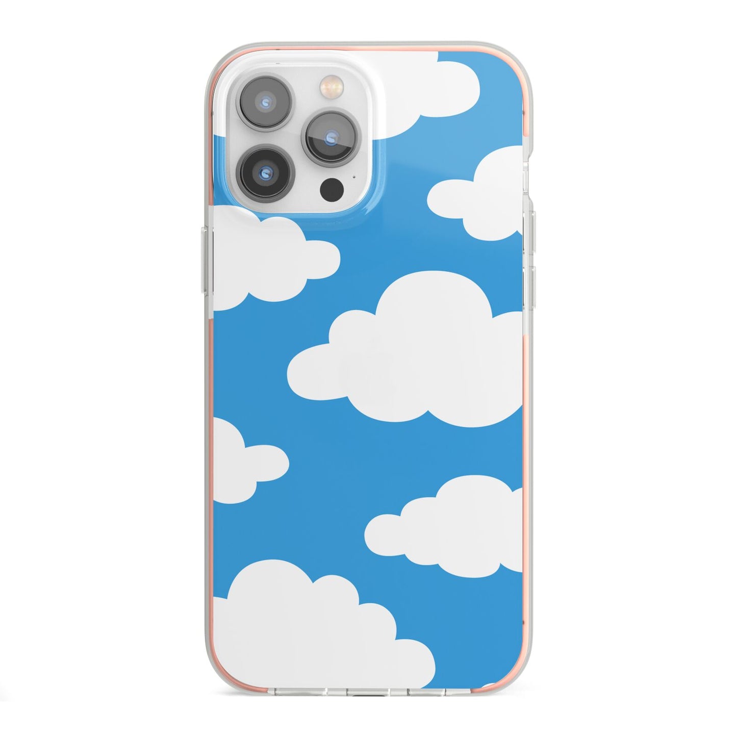 Cartoon Clouds and Blue Sky iPhone 13 Pro Max TPU Impact Case with Pink Edges