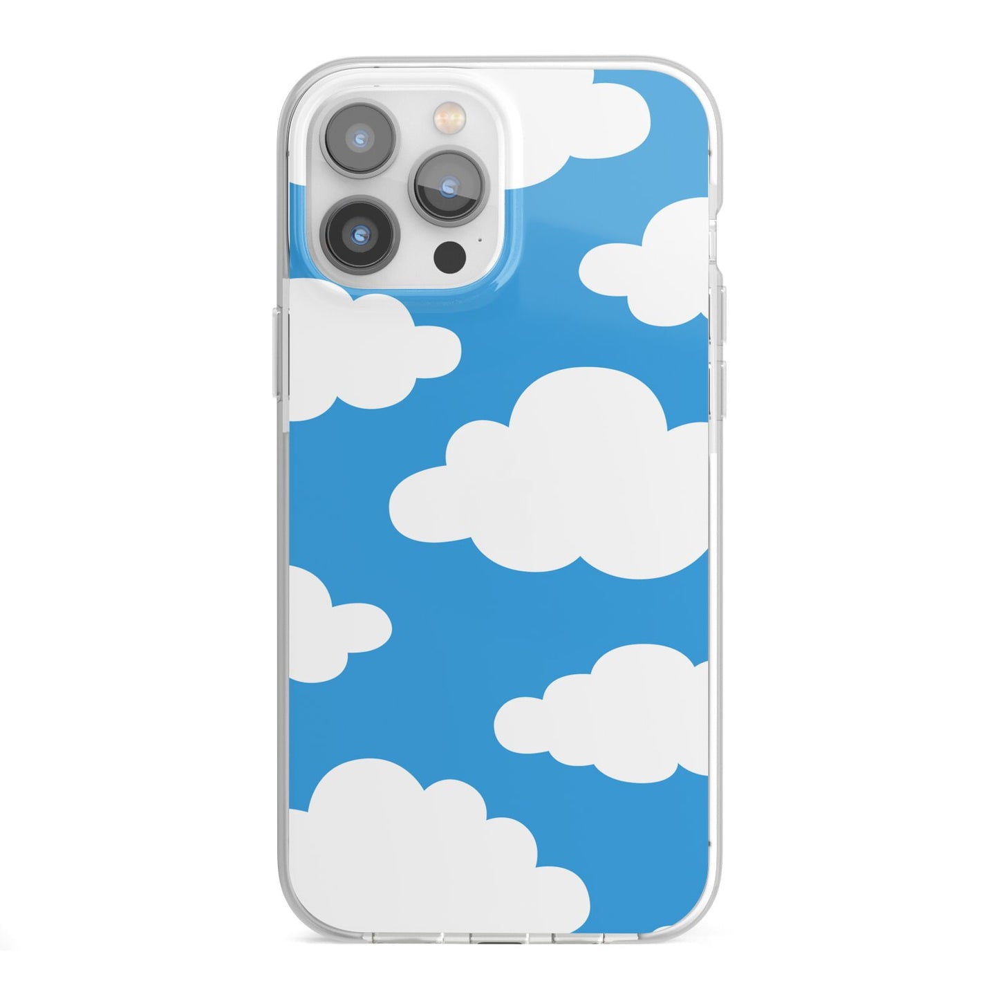 Cartoon Clouds and Blue Sky iPhone 13 Pro Max TPU Impact Case with White Edges