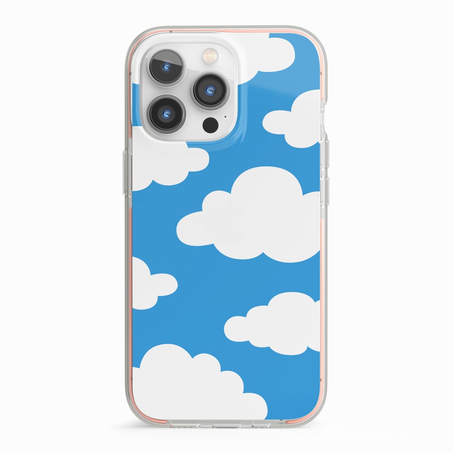 Cartoon Clouds and Blue Sky iPhone 13 Pro TPU Impact Case with Pink Edges