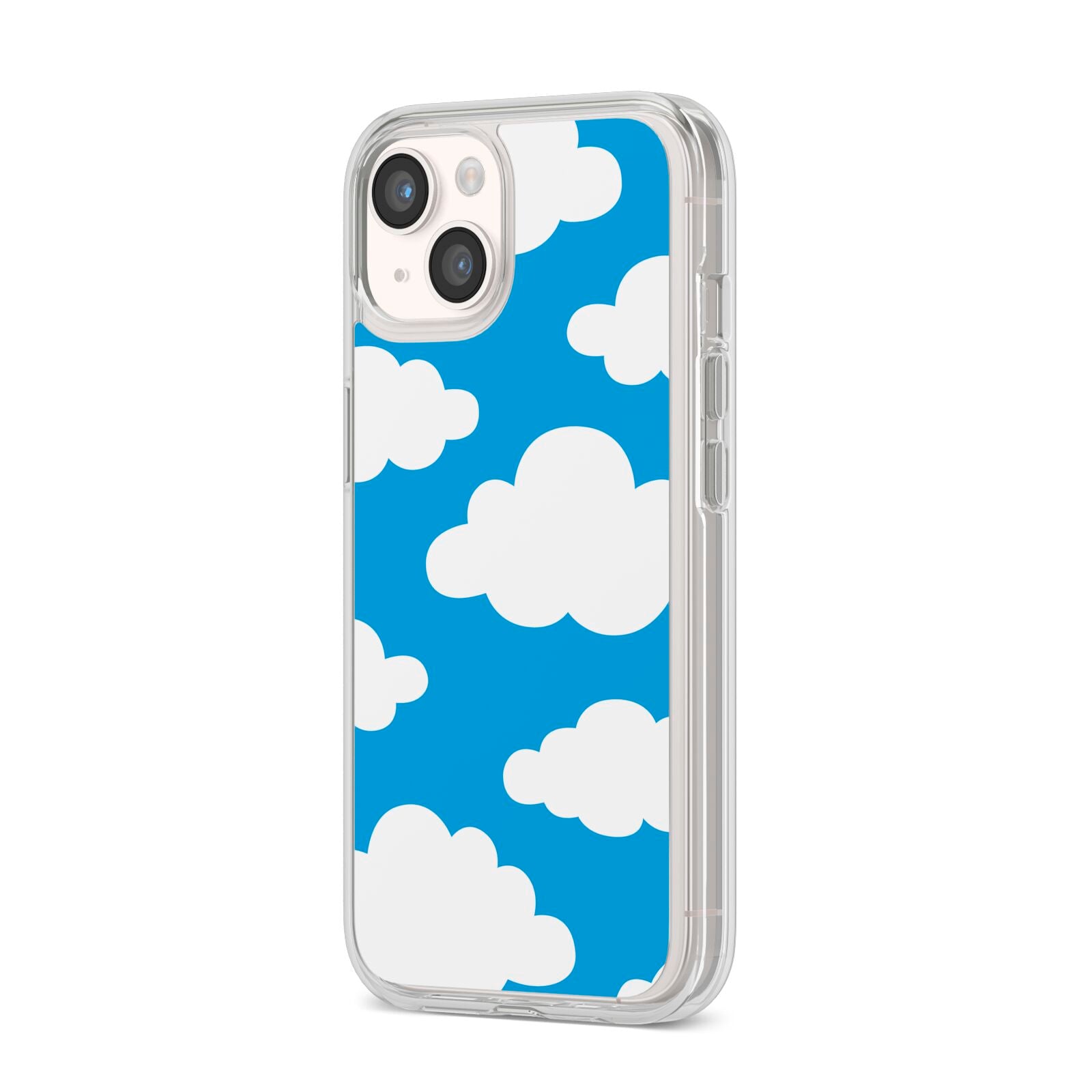 Cartoon Clouds and Blue Sky iPhone 14 Clear Tough Case Starlight Angled Image