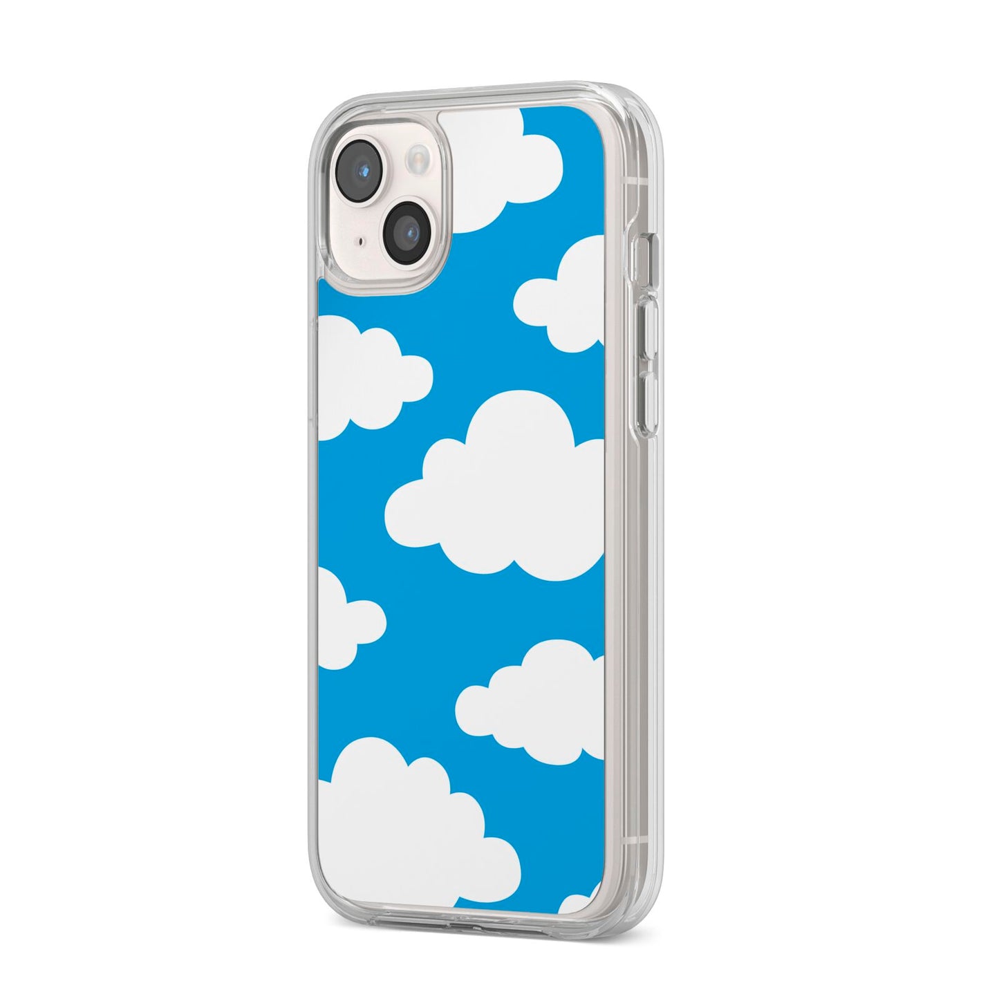 Cartoon Clouds and Blue Sky iPhone 14 Plus Clear Tough Case Starlight Angled Image