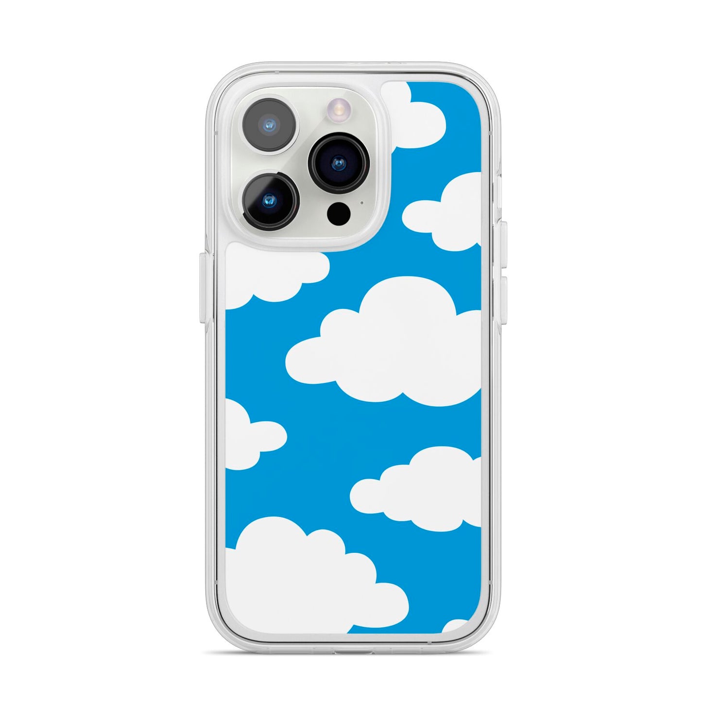 Cartoon Clouds and Blue Sky iPhone 14 Pro Clear Tough Case Silver