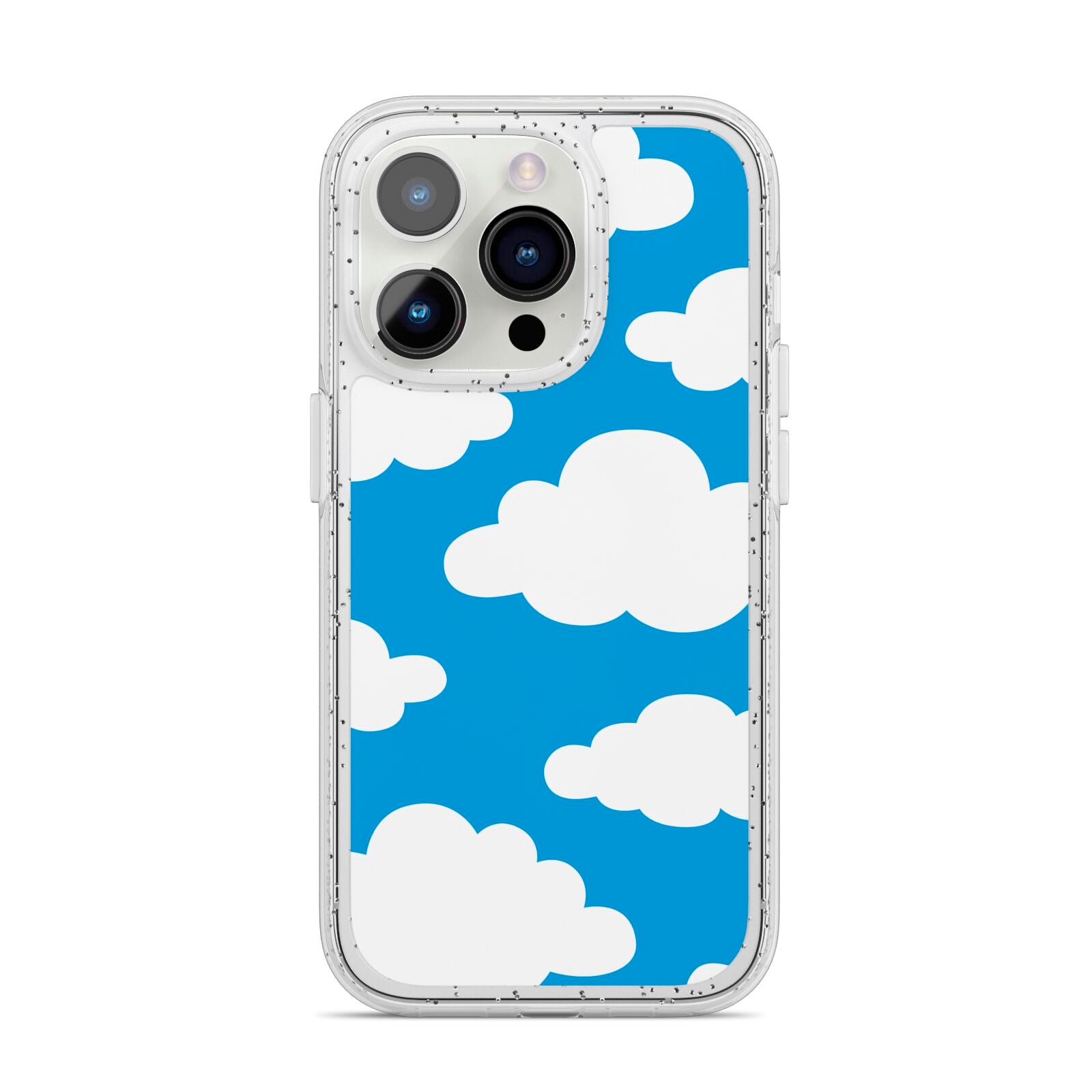 Cartoon Clouds and Blue Sky iPhone 14 Pro Glitter Tough Case Silver