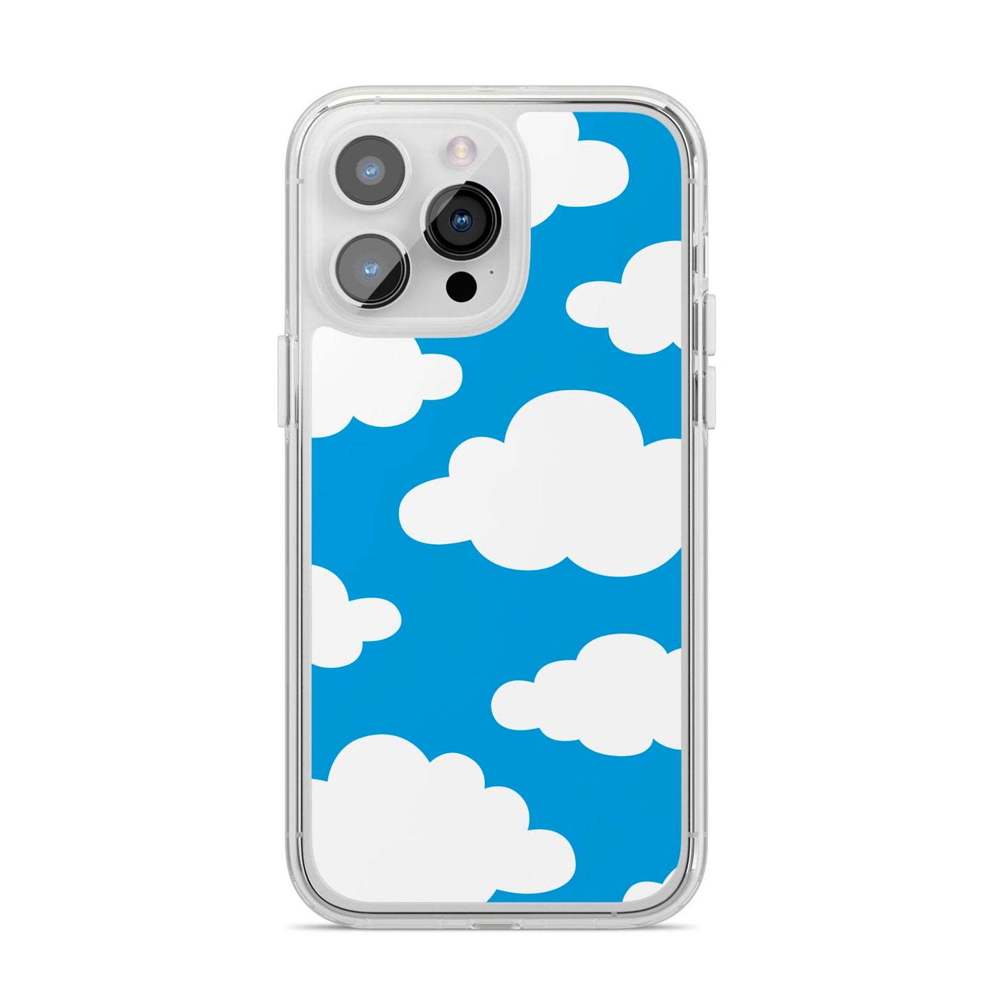 Cartoon Clouds and Blue Sky iPhone 14 Pro Max Clear Tough Case Silver