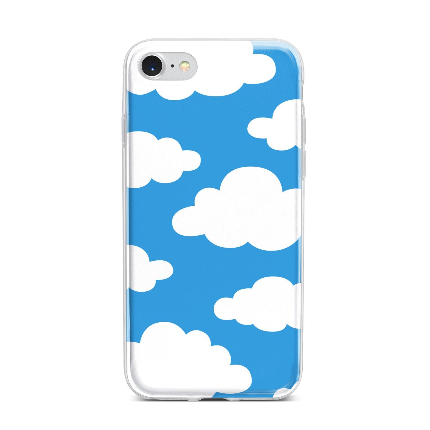 Cartoon Clouds and Blue Sky iPhone 7 Bumper Case on Silver iPhone