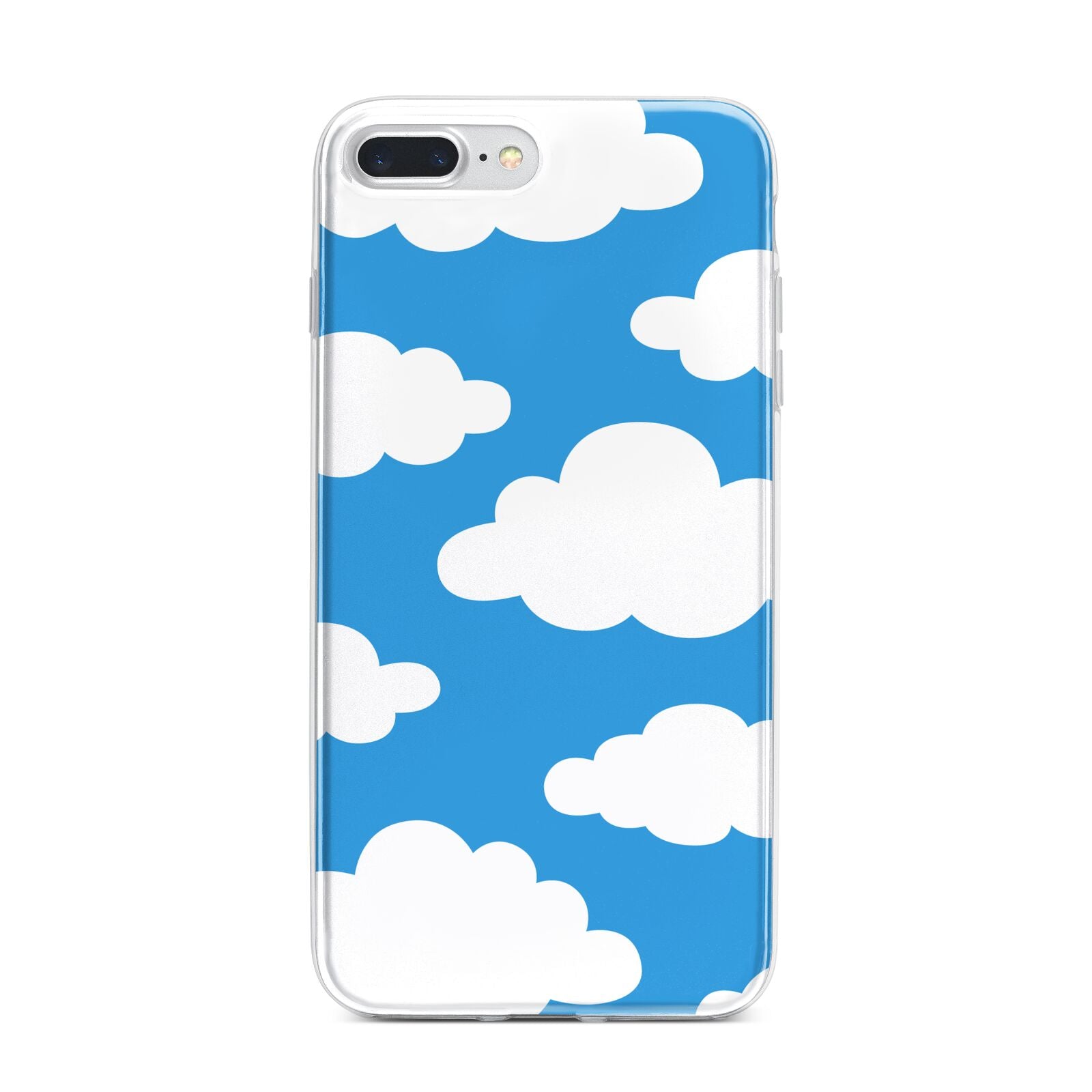 Cartoon Clouds and Blue Sky iPhone 7 Plus Bumper Case on Silver iPhone