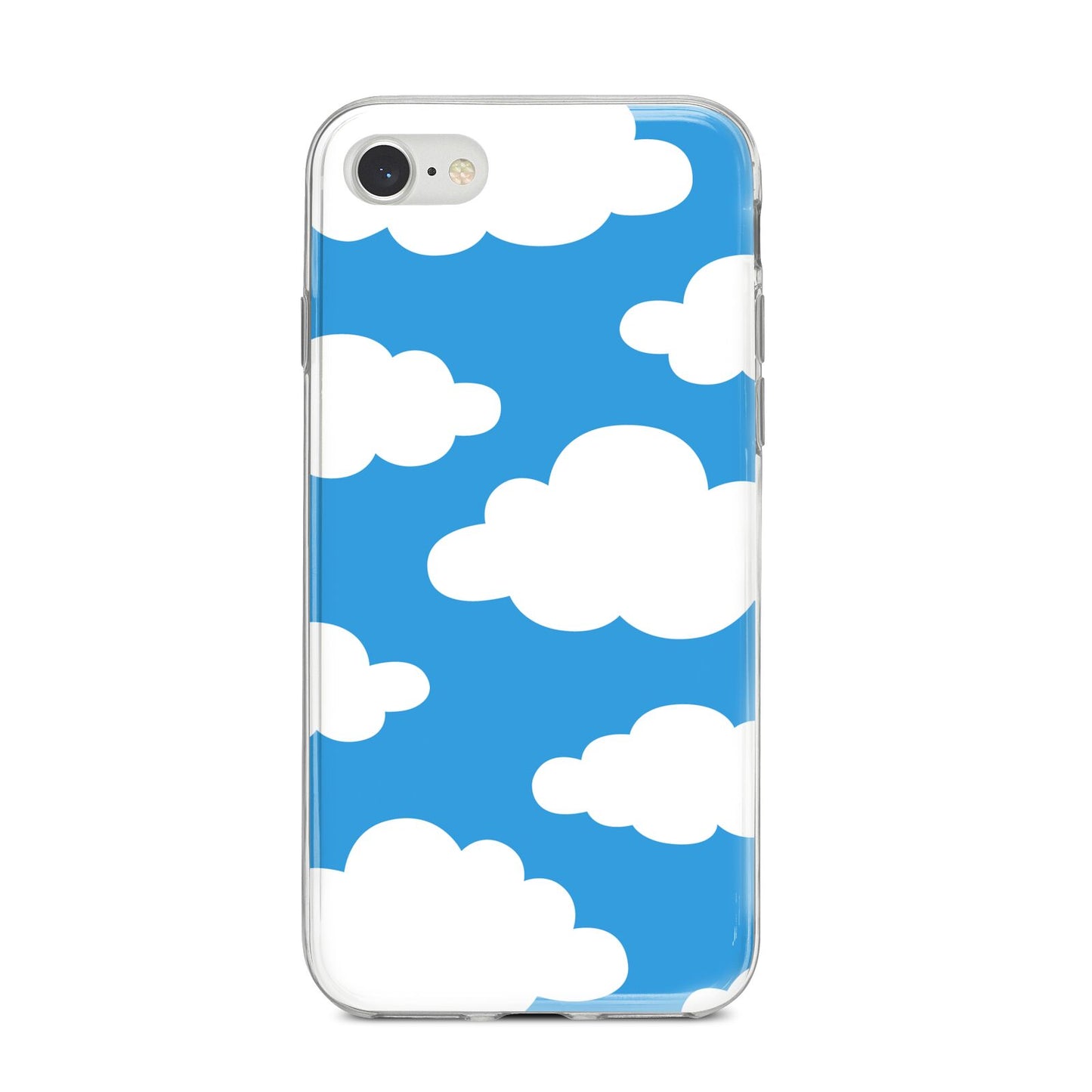 Cartoon Clouds and Blue Sky iPhone 8 Bumper Case on Silver iPhone