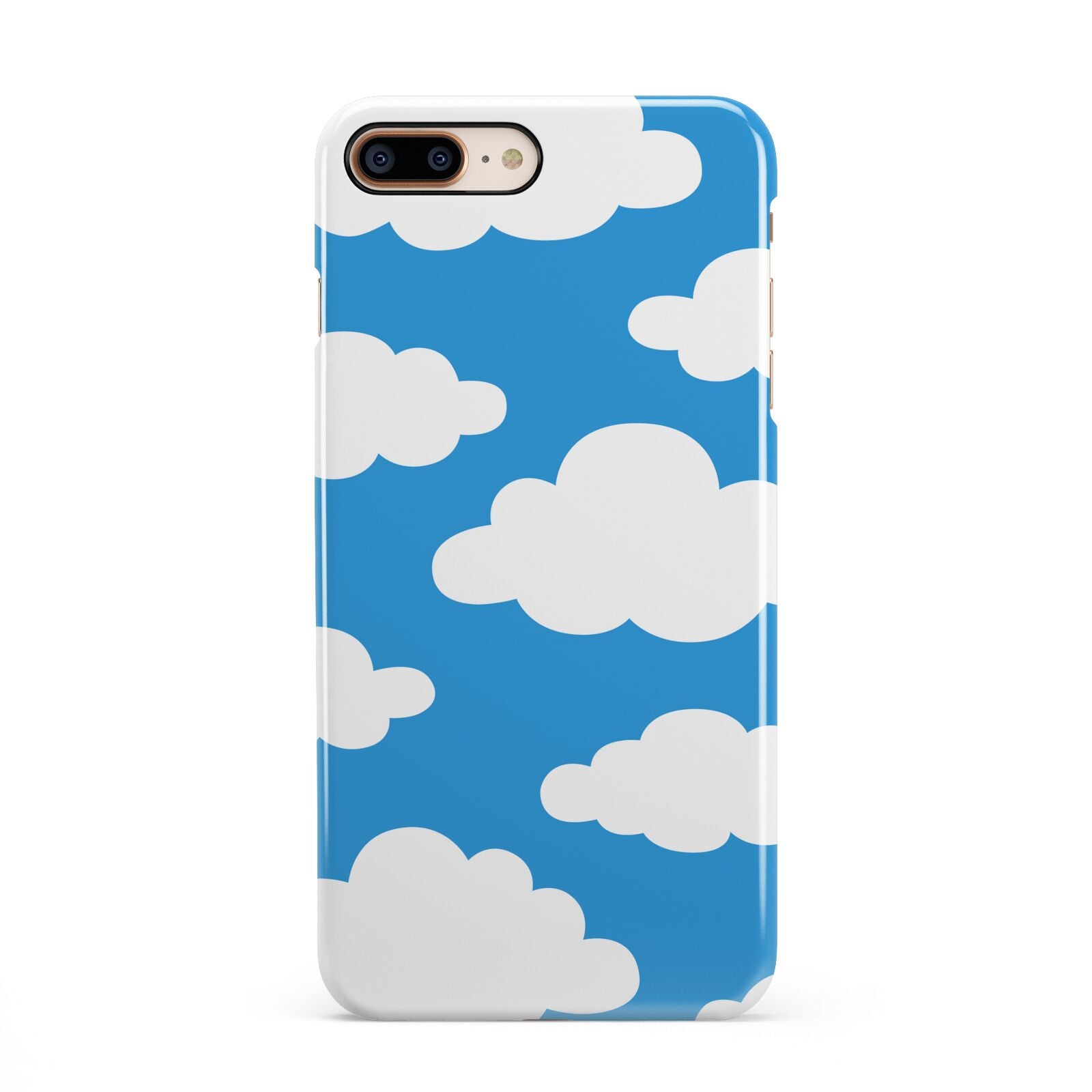 Cartoon Clouds and Blue Sky iPhone 8 Plus 3D Snap Case on Gold Phone