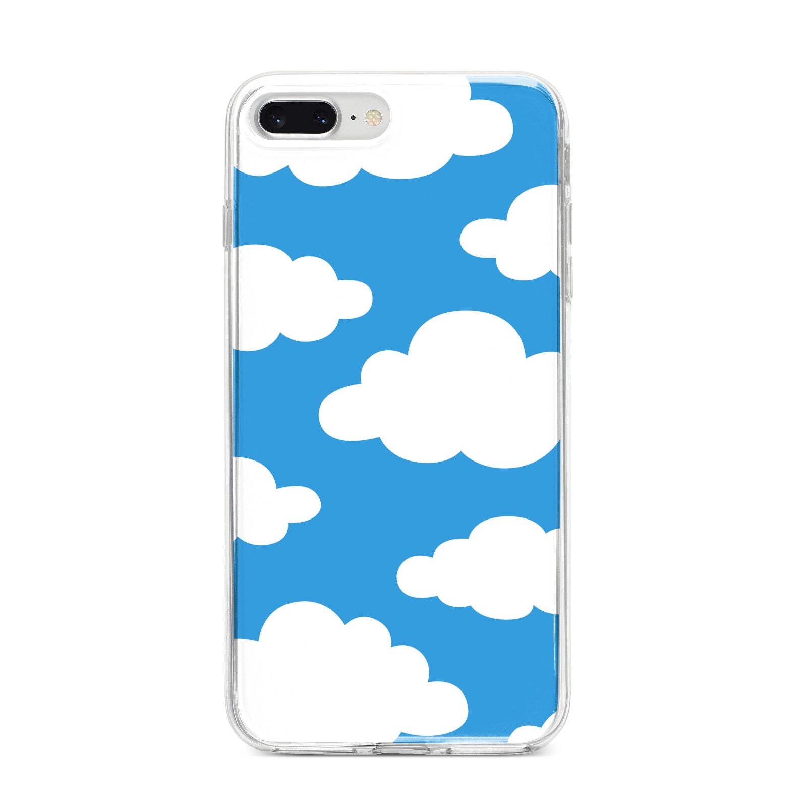 Cartoon Clouds and Blue Sky iPhone 8 Plus Bumper Case on Silver iPhone