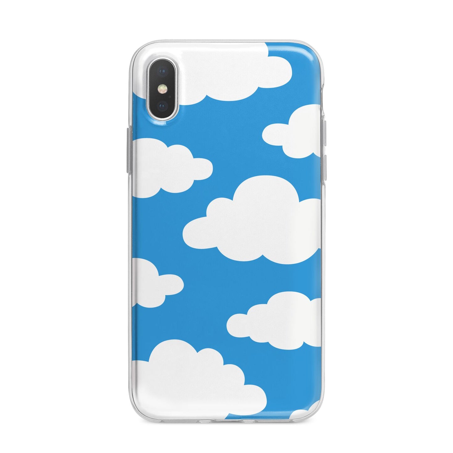 Cartoon Clouds and Blue Sky iPhone X Bumper Case on Silver iPhone Alternative Image 1