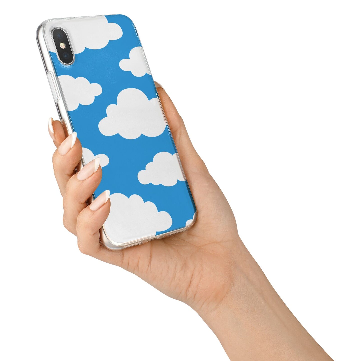 Cartoon Clouds and Blue Sky iPhone X Bumper Case on Silver iPhone Alternative Image 2