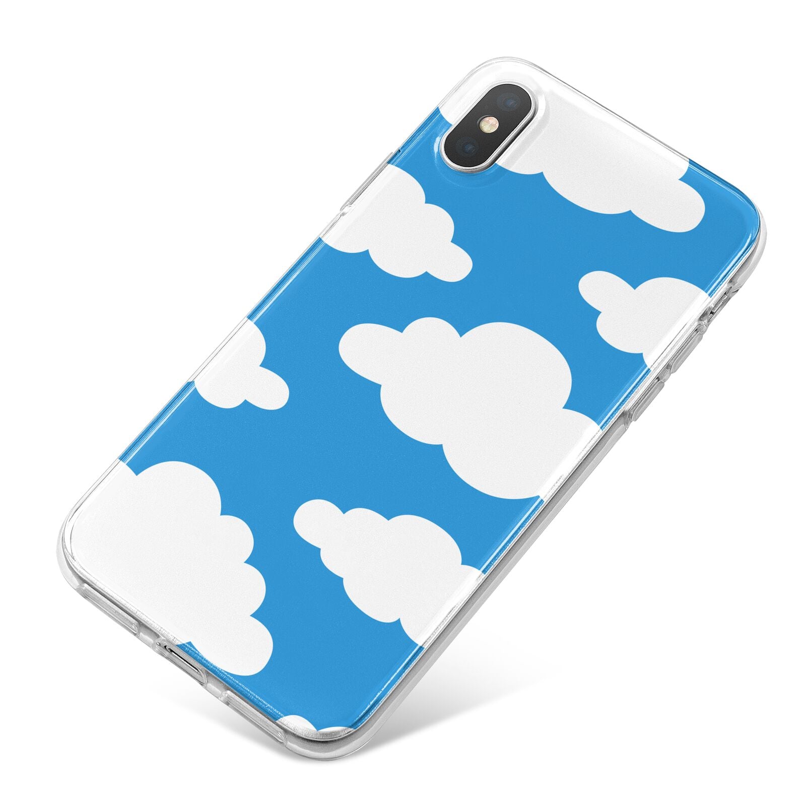 Cartoon Clouds and Blue Sky iPhone X Bumper Case on Silver iPhone