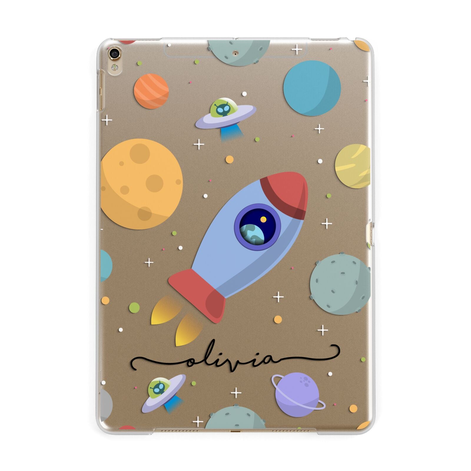 Cartoon Space Artwork with Name Apple iPad Gold Case