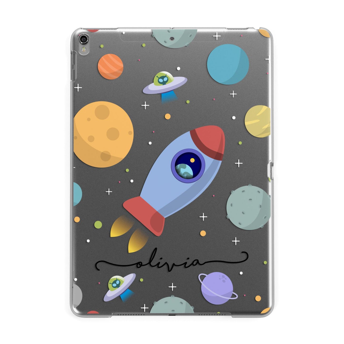 Cartoon Space Artwork with Name Apple iPad Grey Case