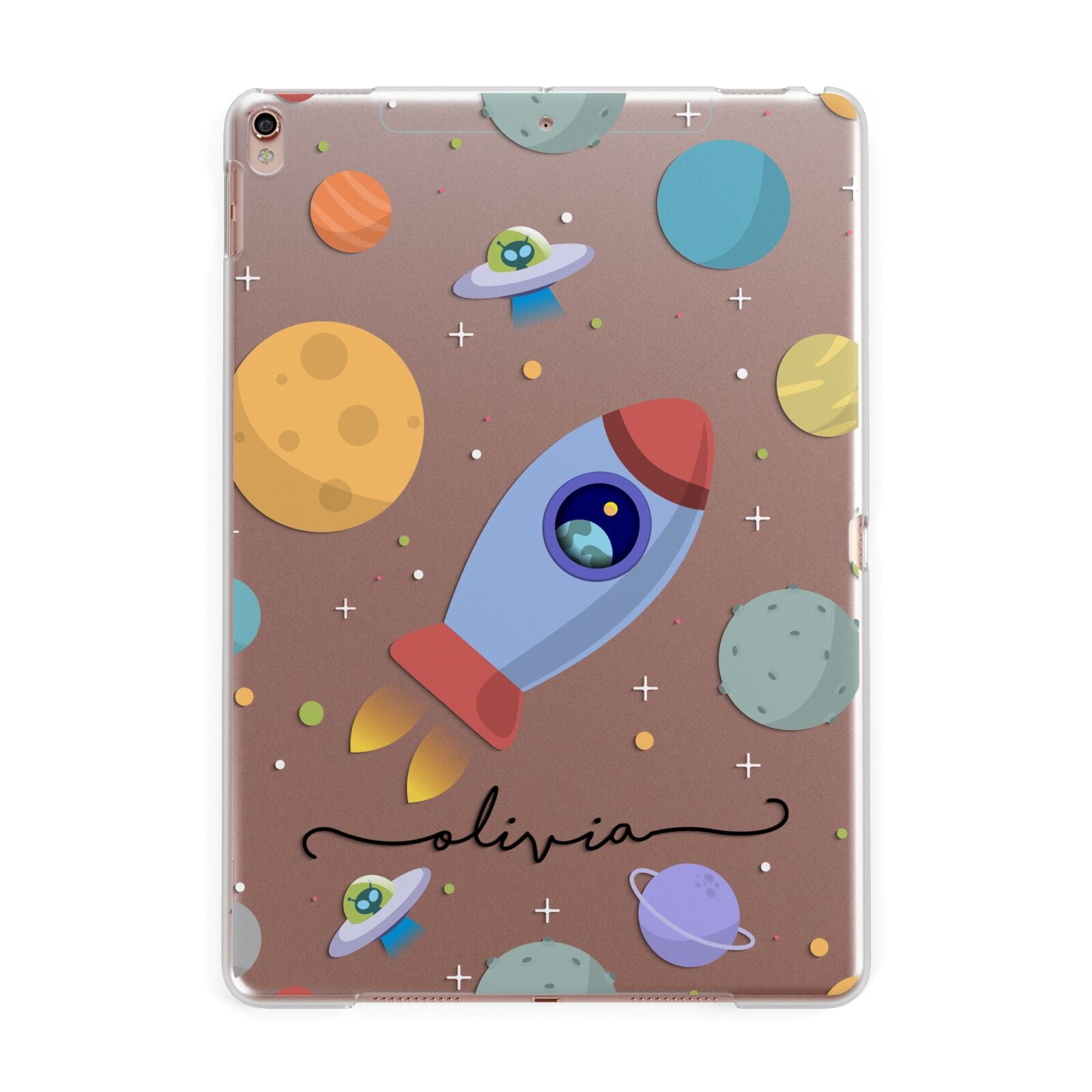 Cartoon Space Artwork with Name Apple iPad Rose Gold Case