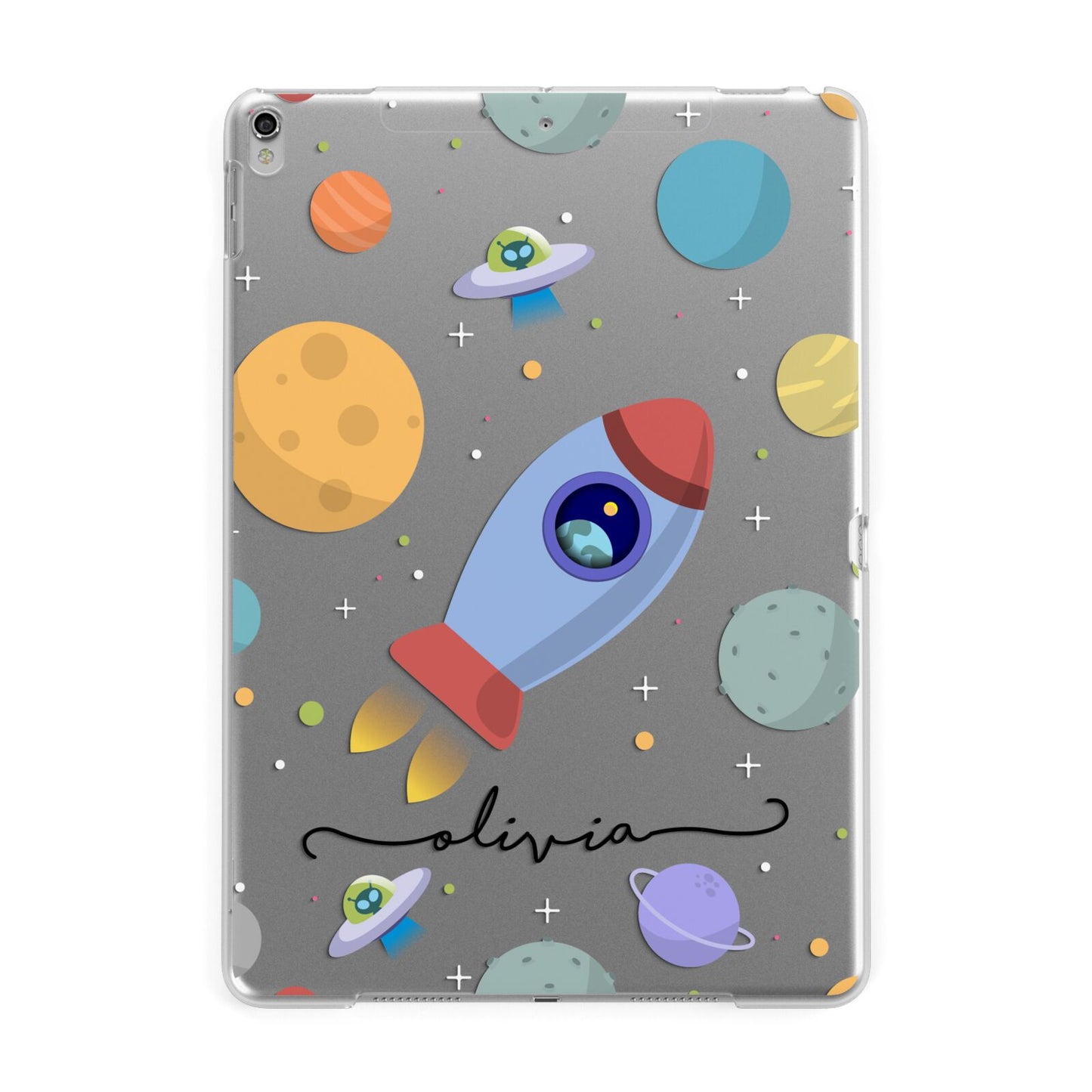 Cartoon Space Artwork with Name Apple iPad Silver Case