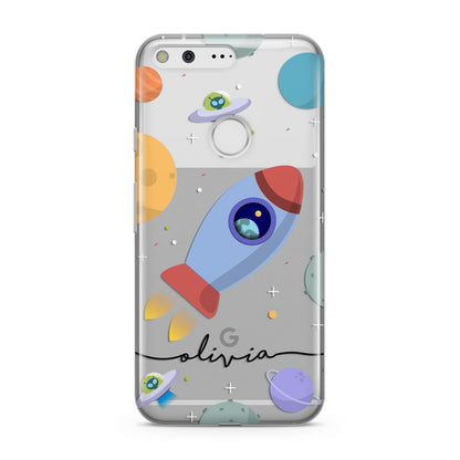 Cartoon Space Artwork with Name Google Pixel Case