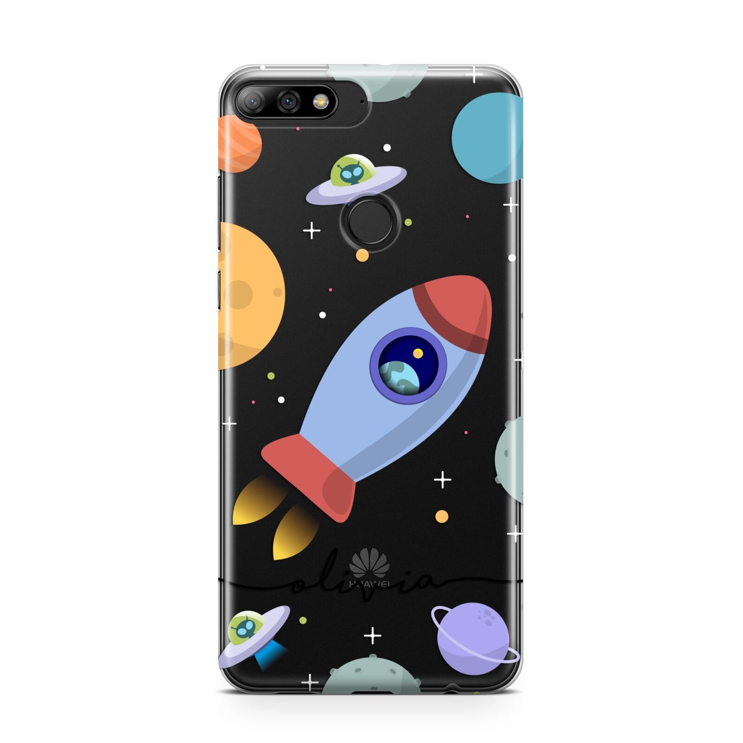 Cartoon Space Artwork with Name Huawei Y7 2018