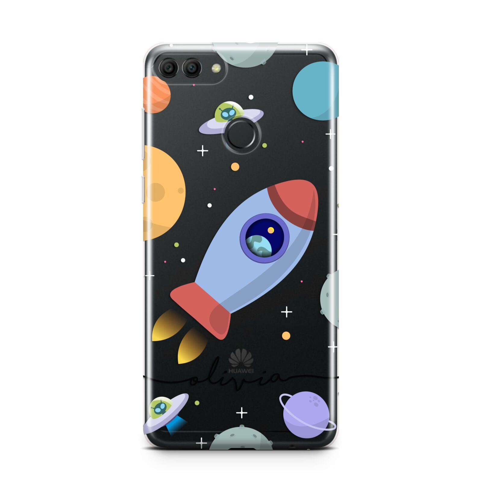 Cartoon Space Artwork with Name Huawei Y9 2018