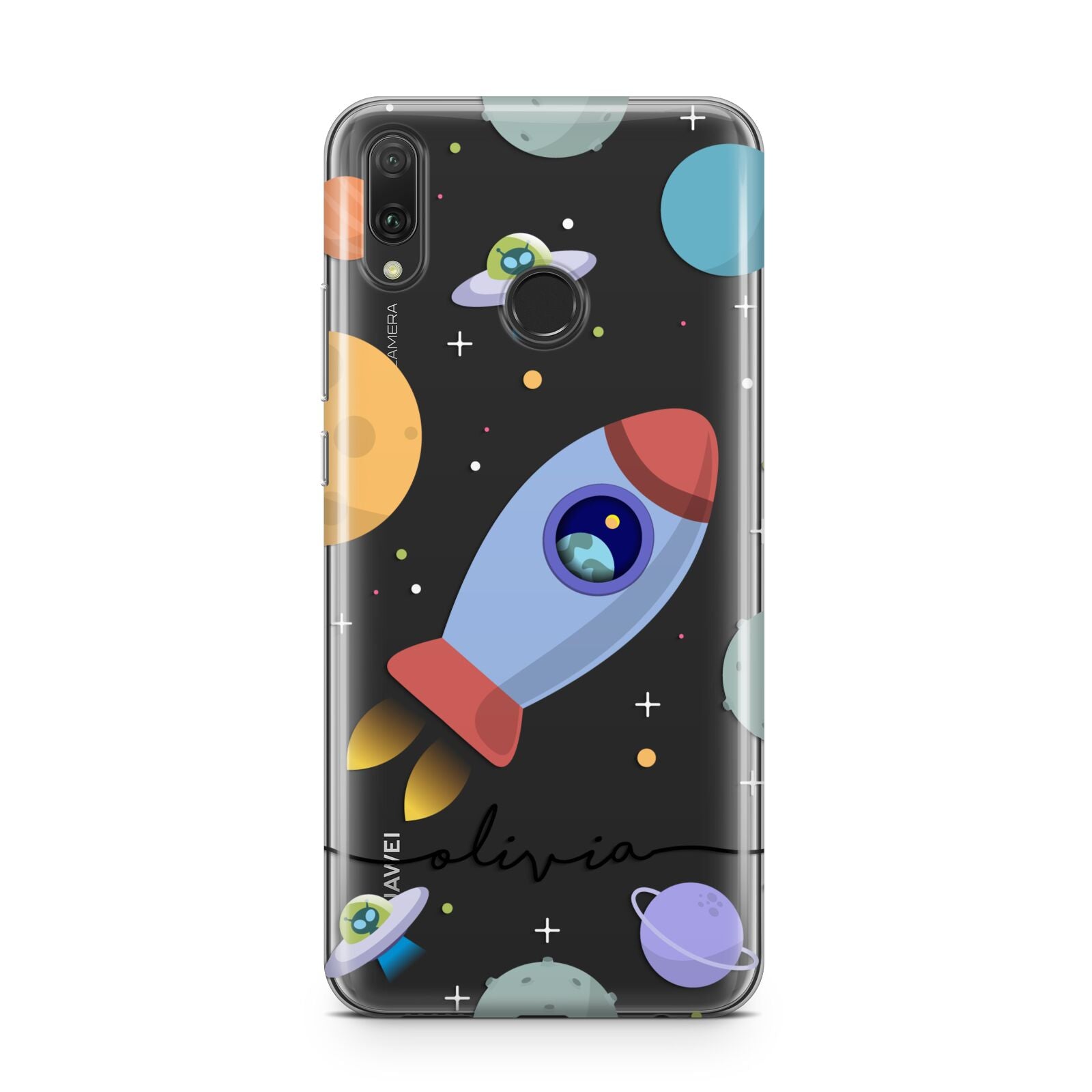 Cartoon Space Artwork with Name Huawei Y9 2019