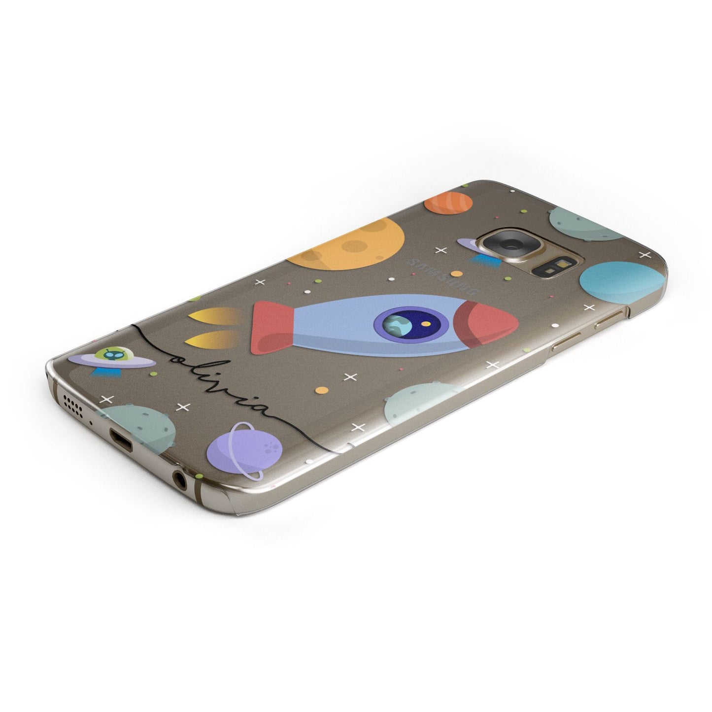 Cartoon Space Artwork with Name Protective Samsung Galaxy Case Angled Image