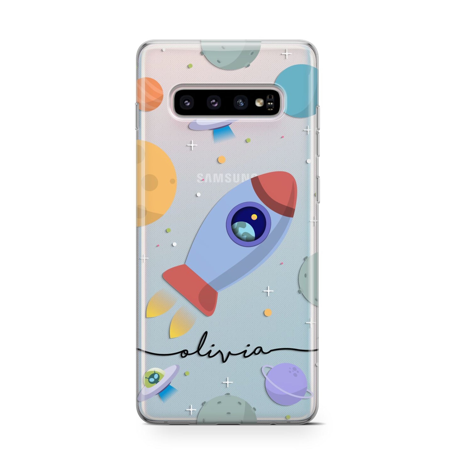 Cartoon Space Artwork with Name Protective Samsung Galaxy Case