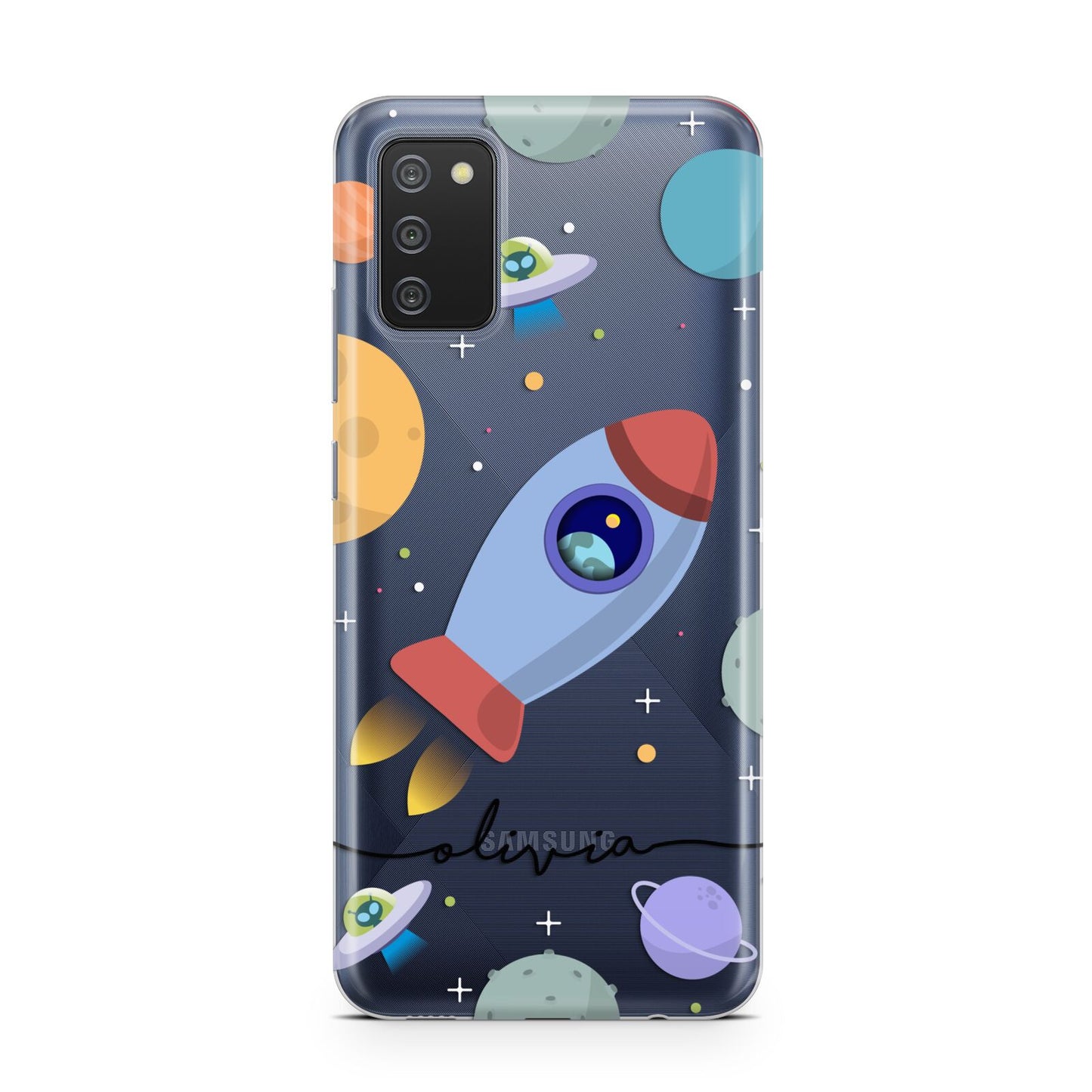 Cartoon Space Artwork with Name Samsung A02s Case