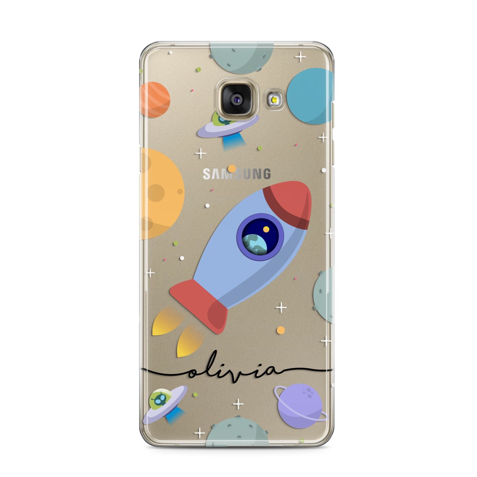 Cartoon Space Artwork with Name Samsung Galaxy A3 2016 Case on gold phone