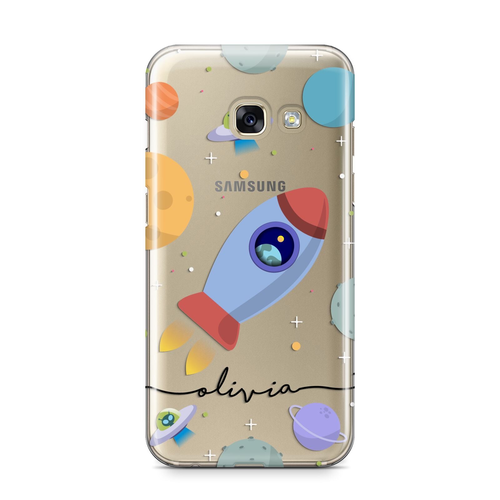 Cartoon Space Artwork with Name Samsung Galaxy A3 2017 Case on gold phone