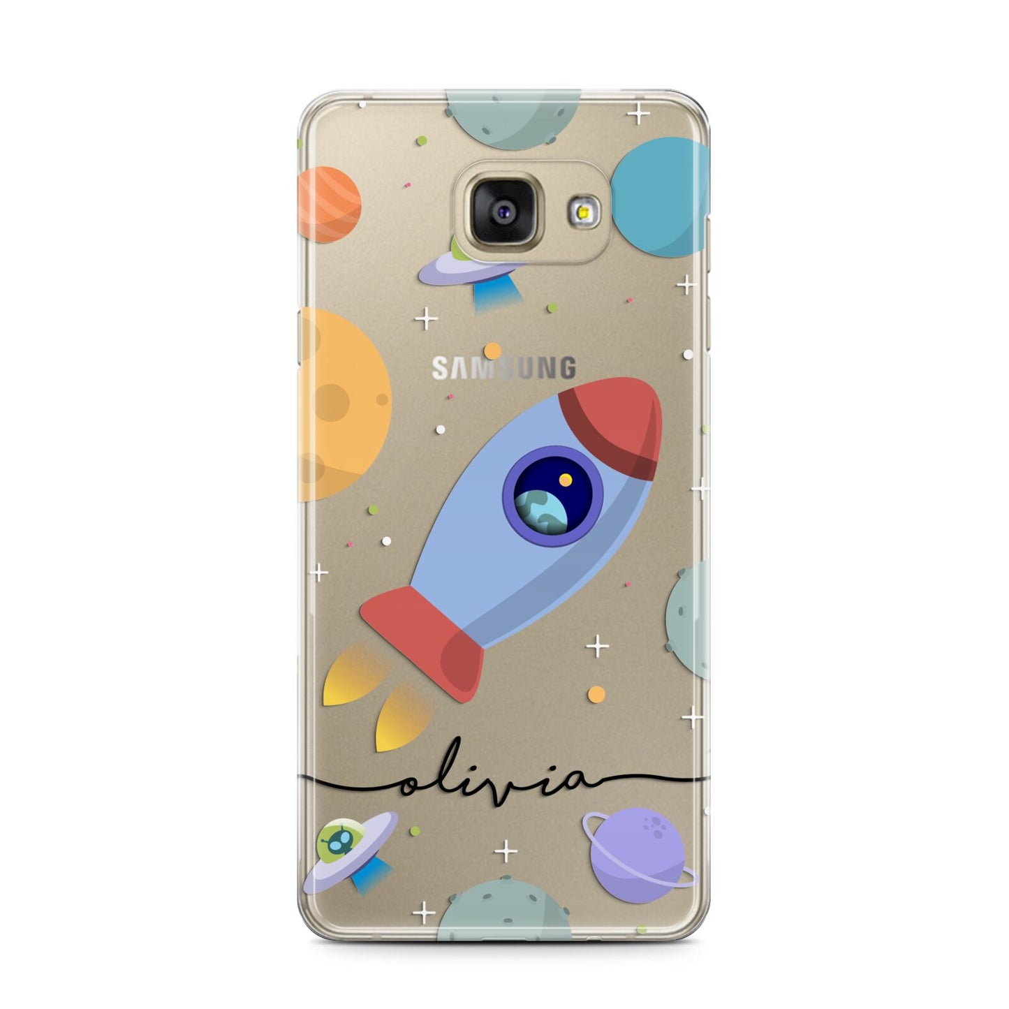 Cartoon Space Artwork with Name Samsung Galaxy A7 2016 Case on gold phone