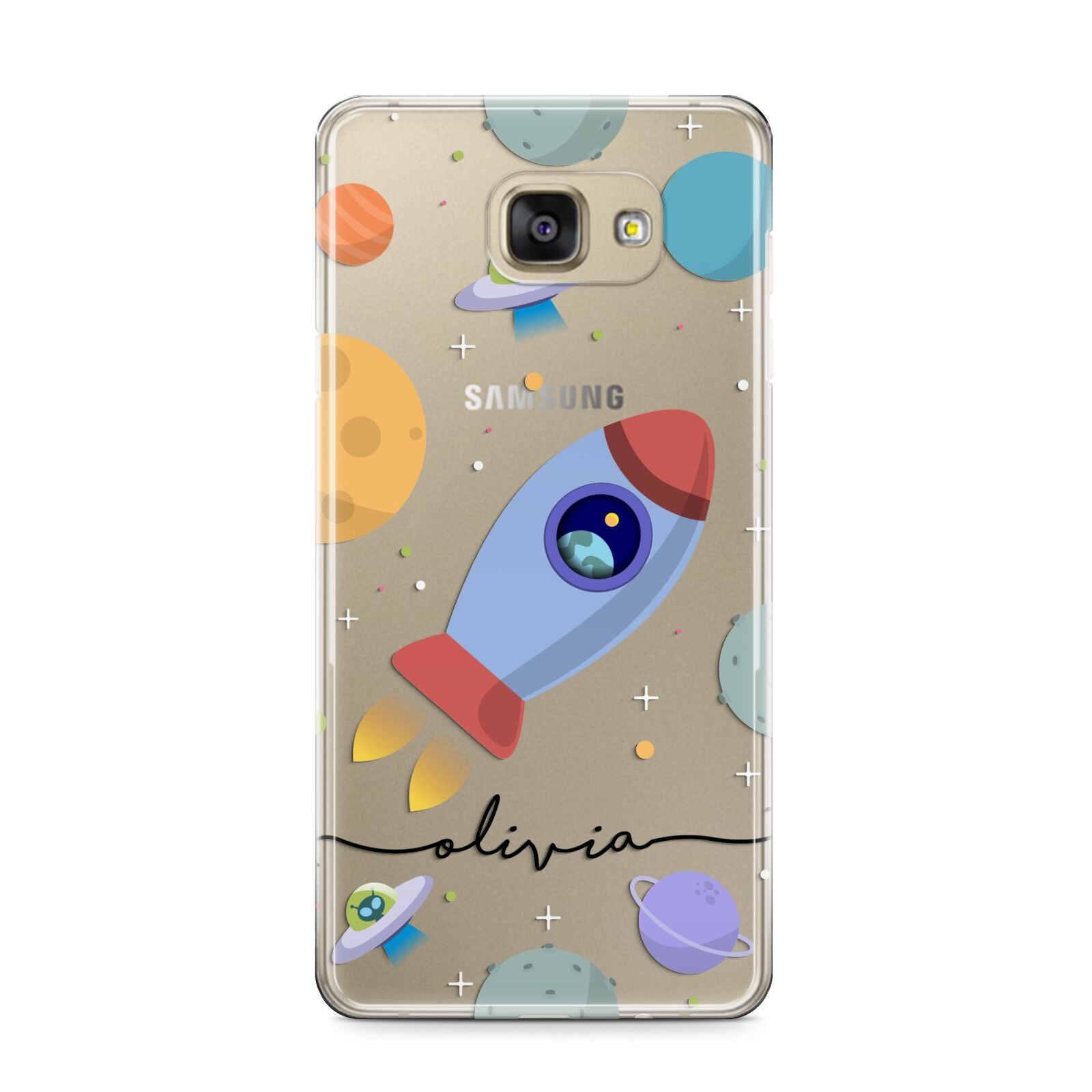 Cartoon Space Artwork with Name Samsung Galaxy A9 2016 Case on gold phone