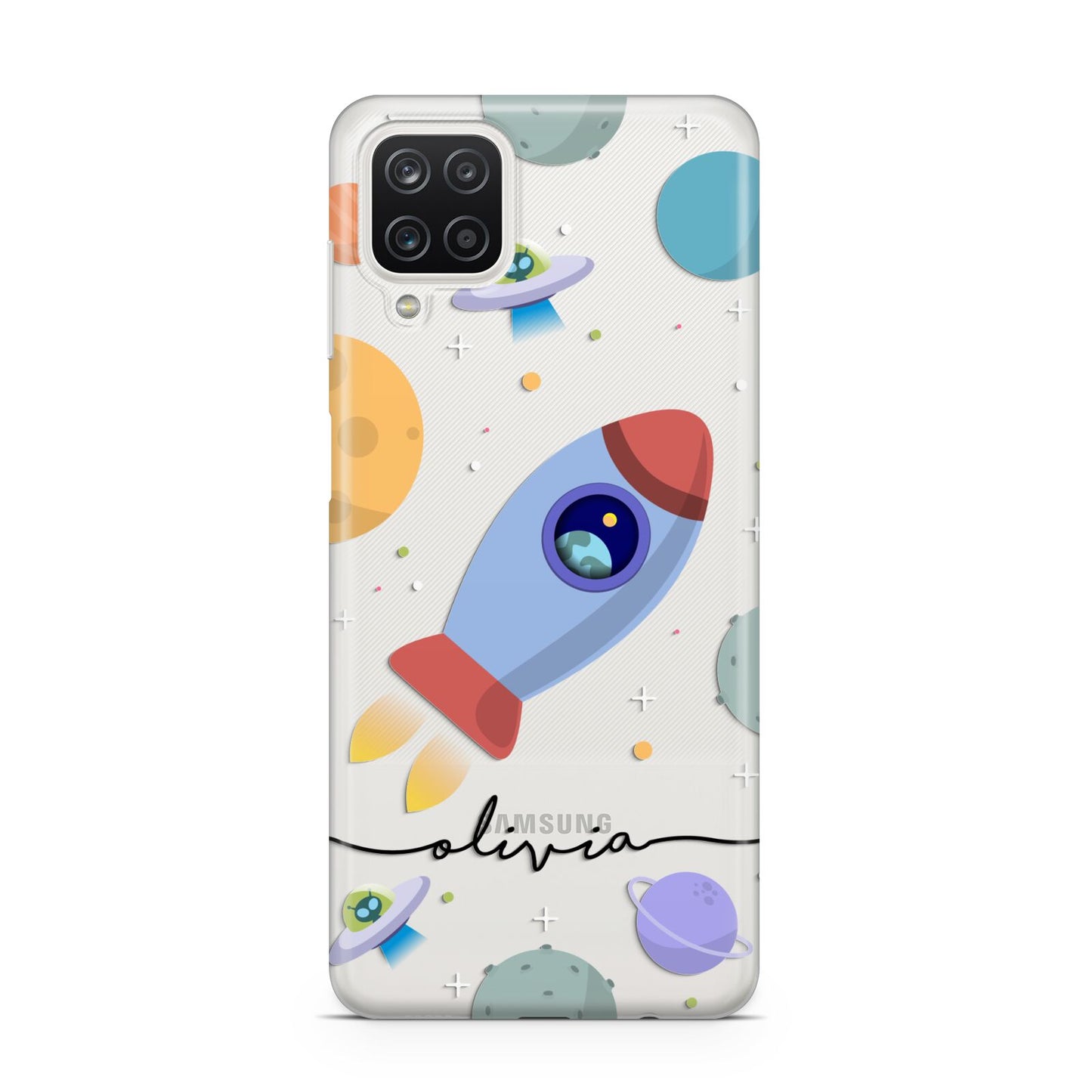 Cartoon Space Artwork with Name Samsung M12 Case