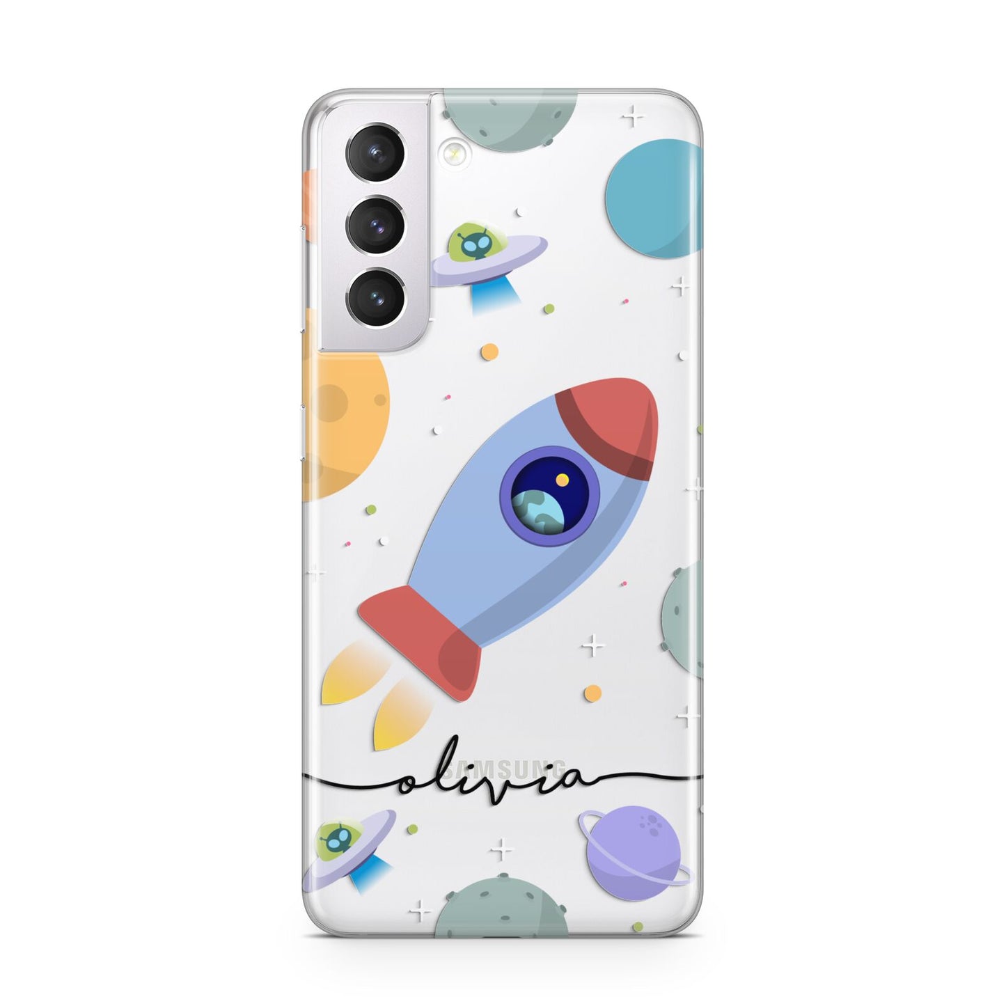 Cartoon Space Artwork with Name Samsung S21 Case