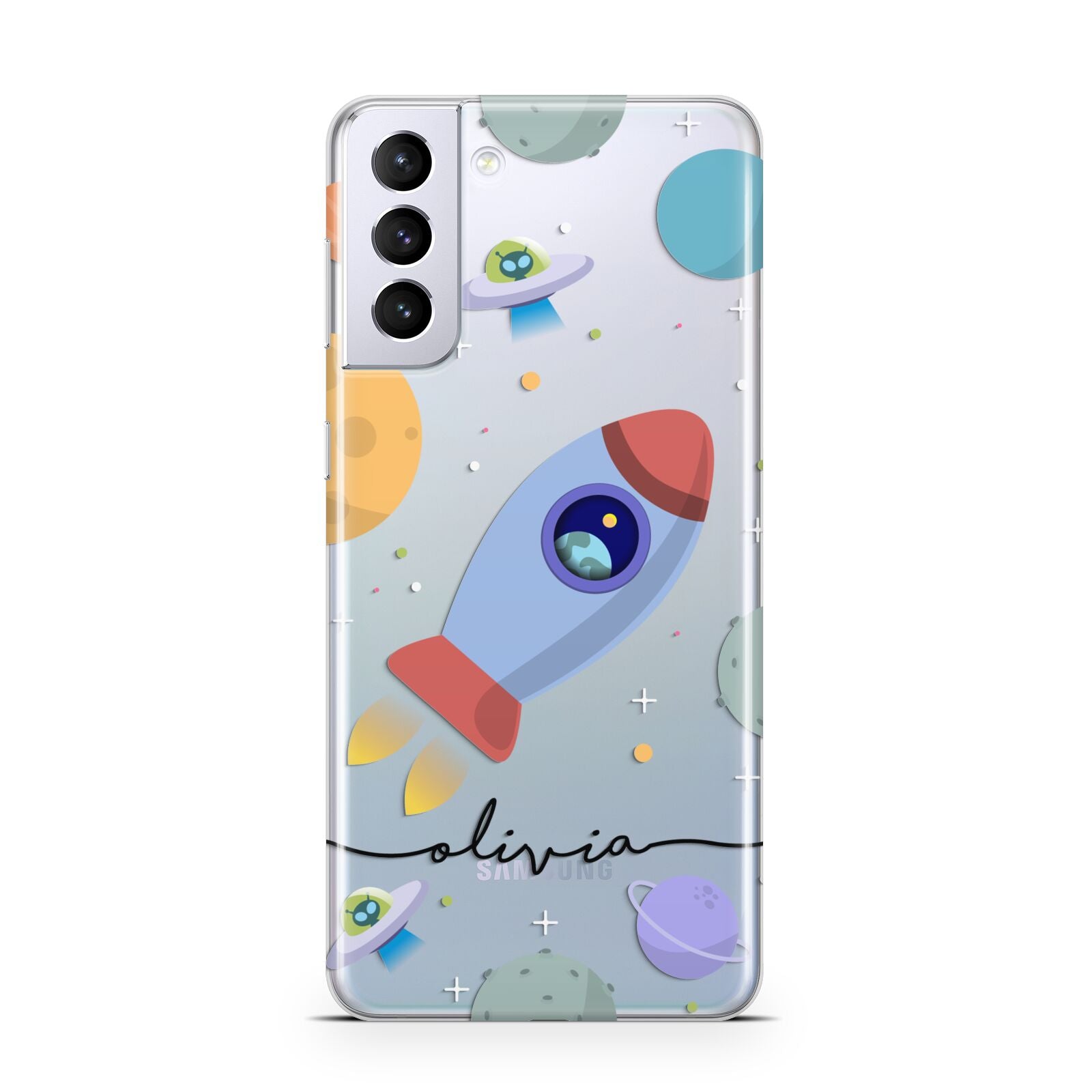 Cartoon Space Artwork with Name Samsung S21 Plus Case