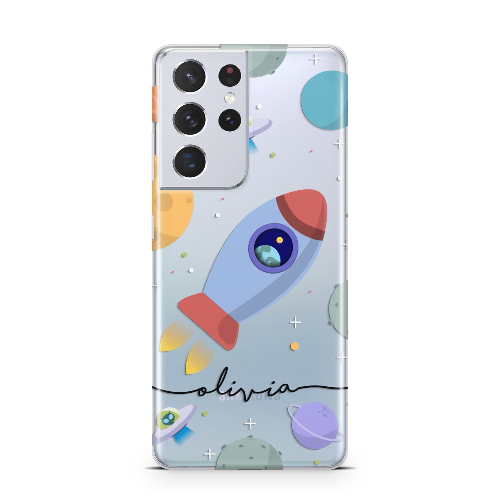 Cartoon Space Artwork with Name Samsung S21 Ultra Case