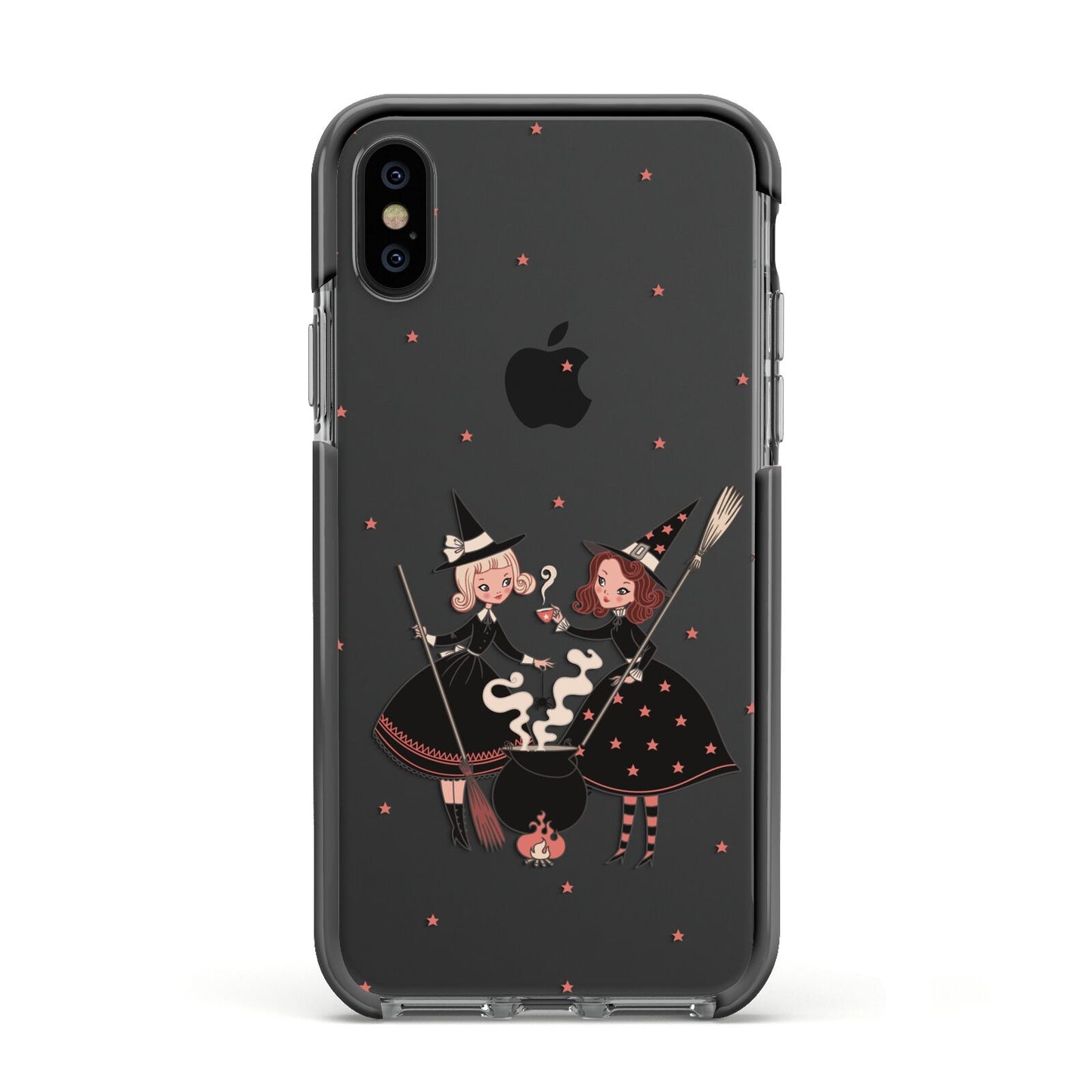 Cartoon Witch Girls Apple iPhone Xs Impact Case Black Edge on Black Phone